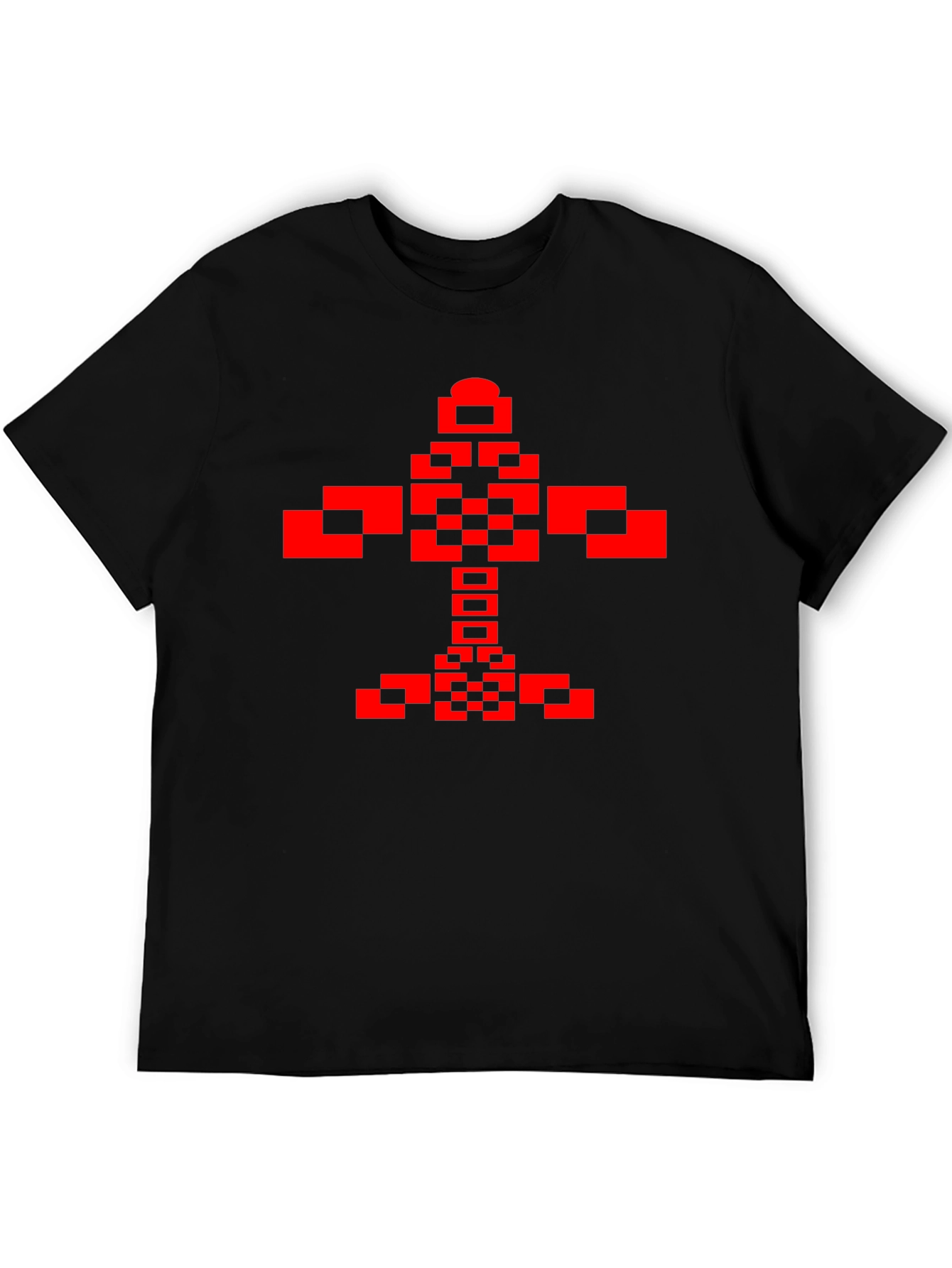 Pixelated Red Graphic Print Black T-Shirt