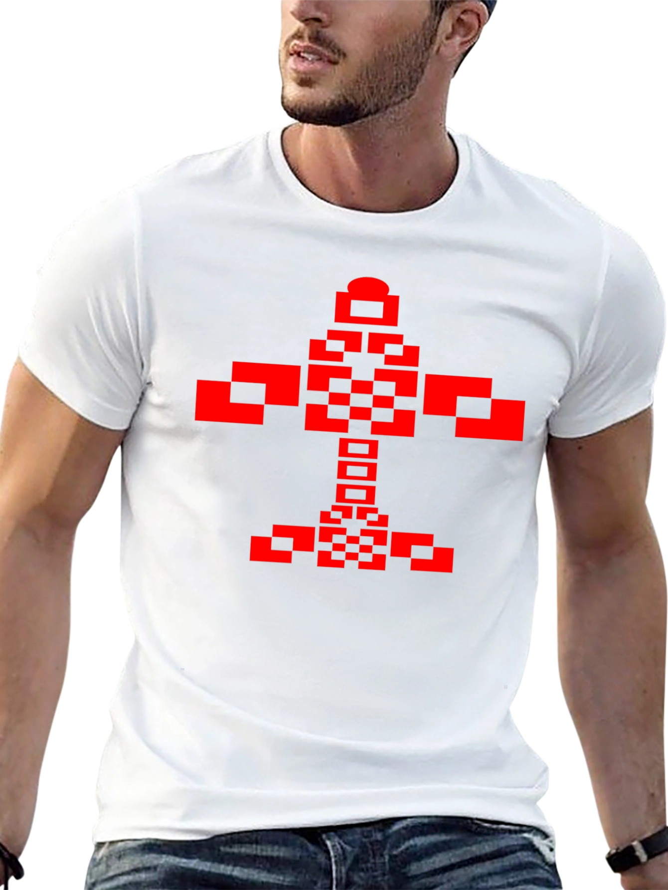 Pixelated Red Graphic Print Black T-Shirt