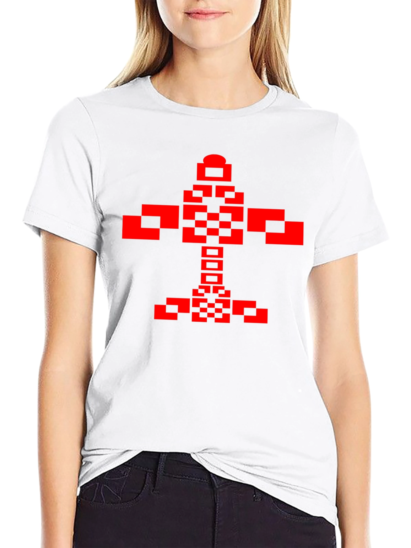 Pixelated Red Graphic Print Black T-Shirt