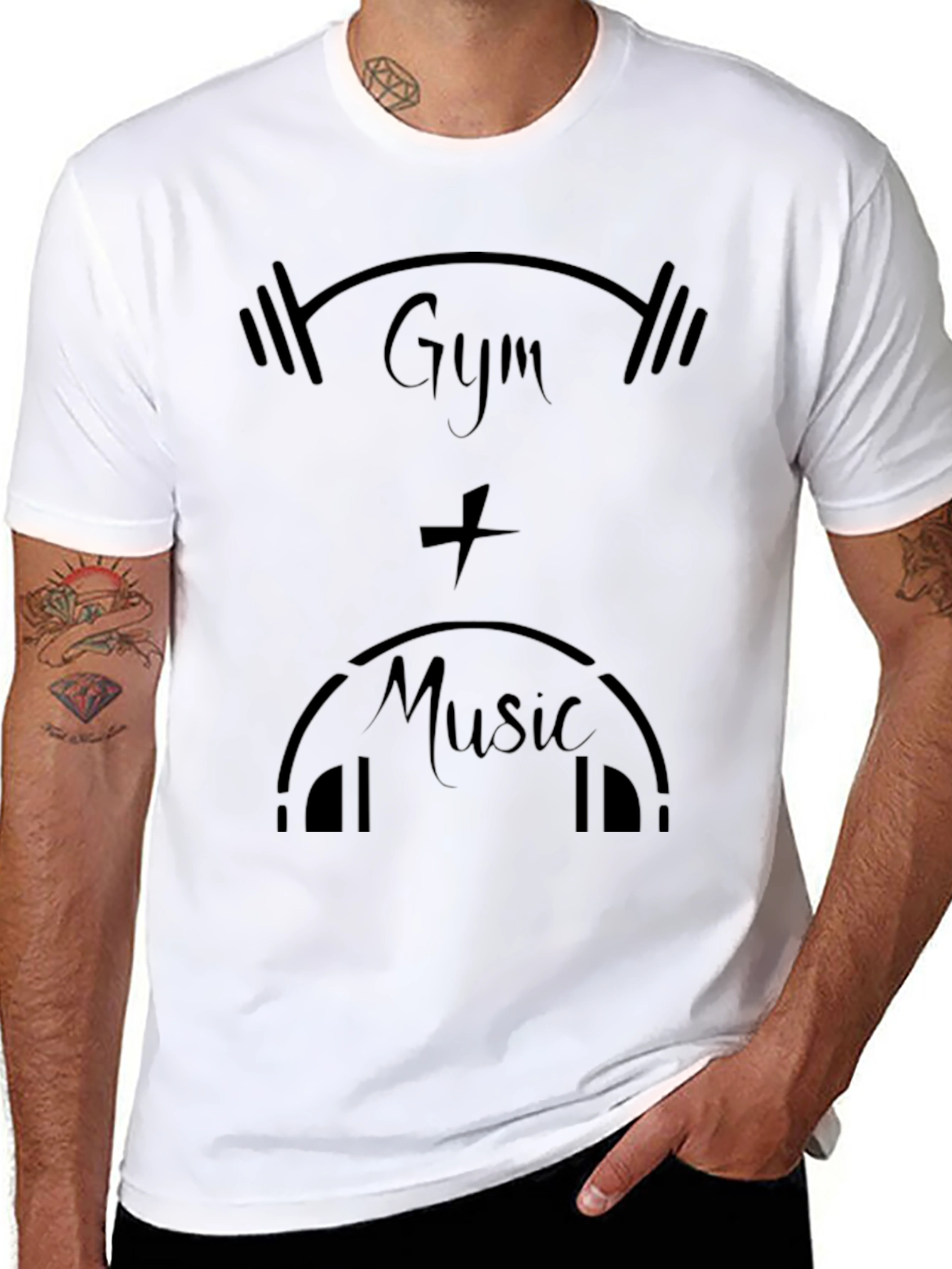 Gym & Music Black Graphic Tee Shirt