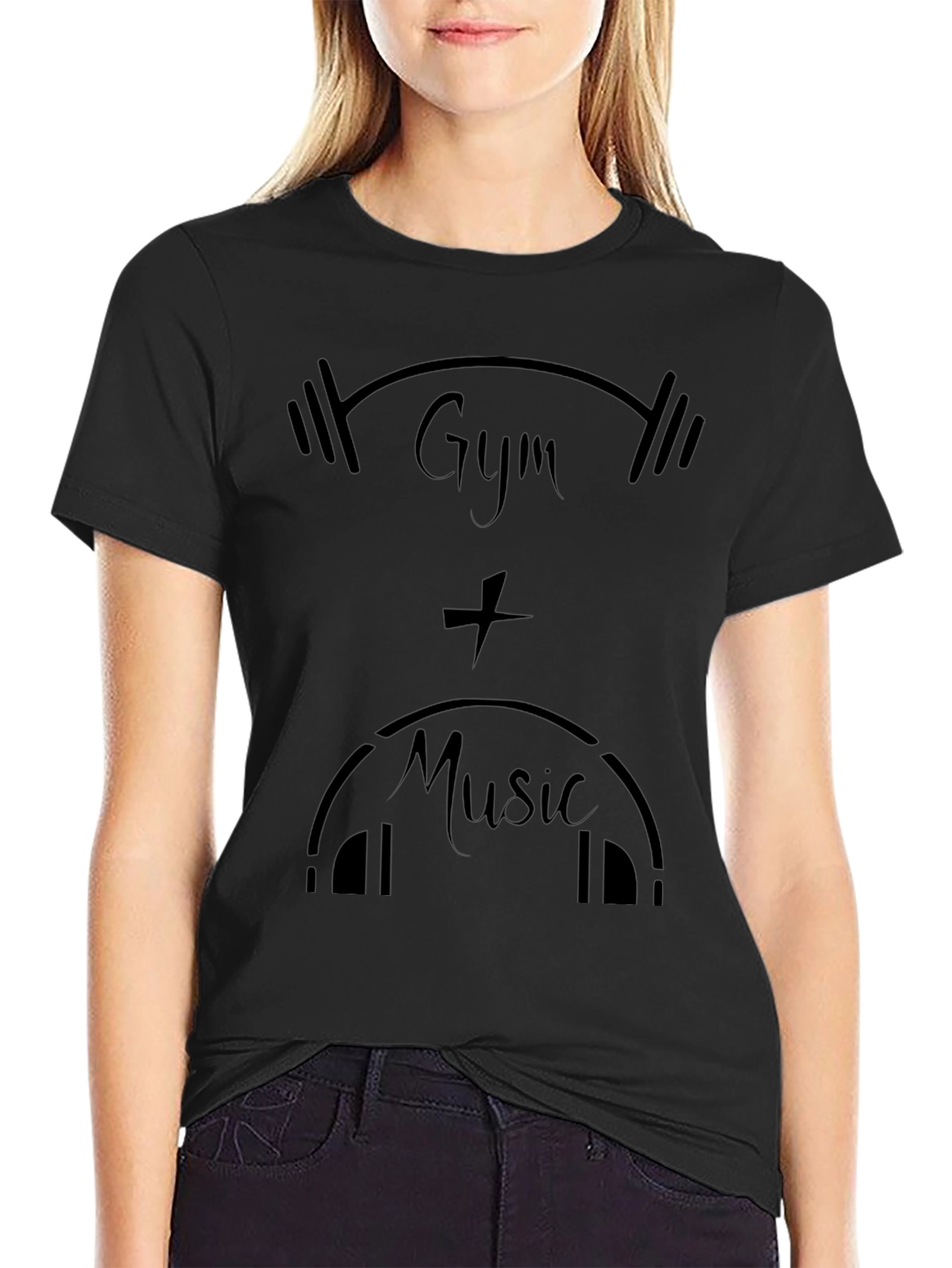 Gym & Music Black Graphic Tee Shirt