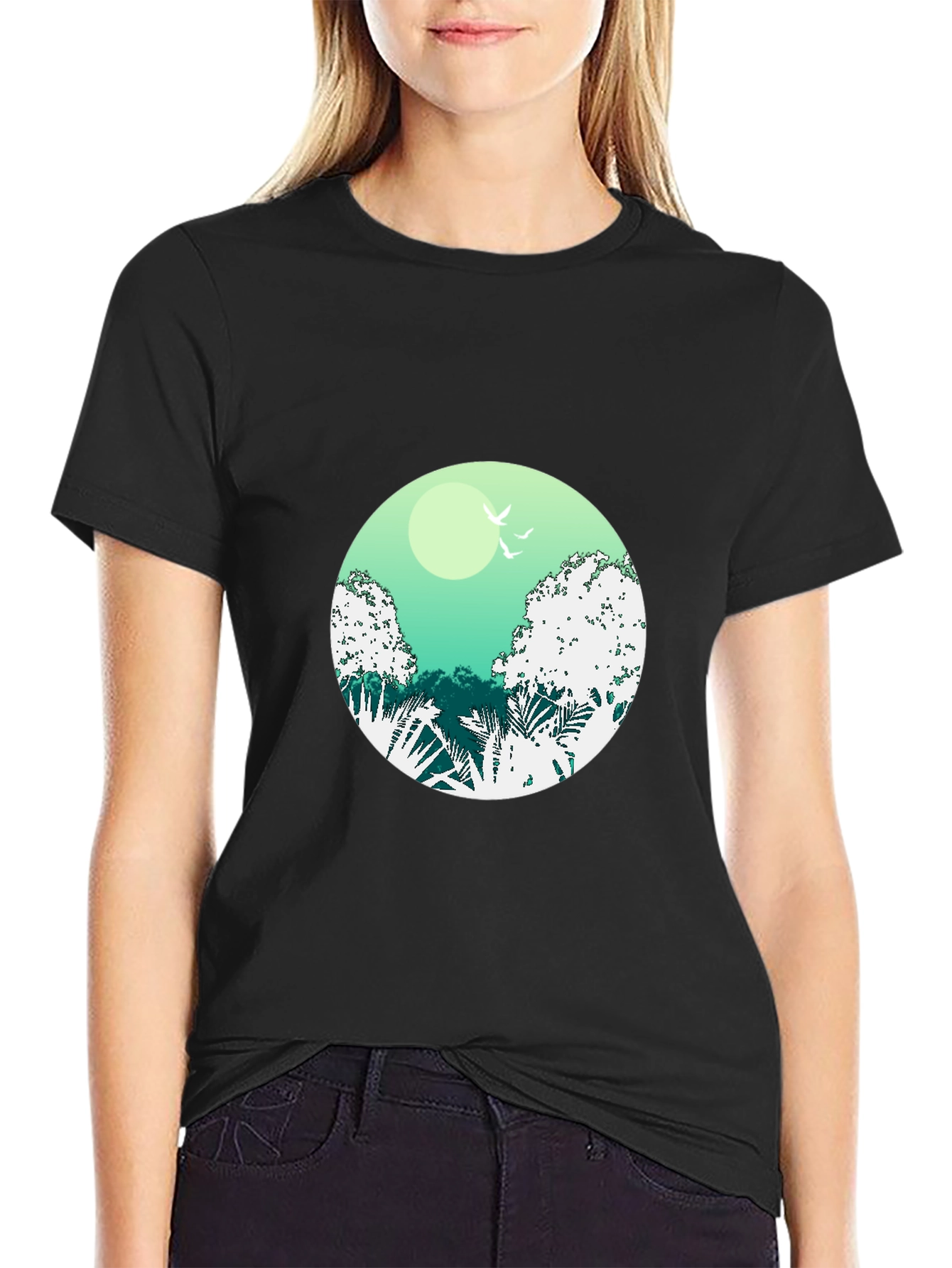 Nature Scene Graphic Tee - Soft Black Cotton Shirt