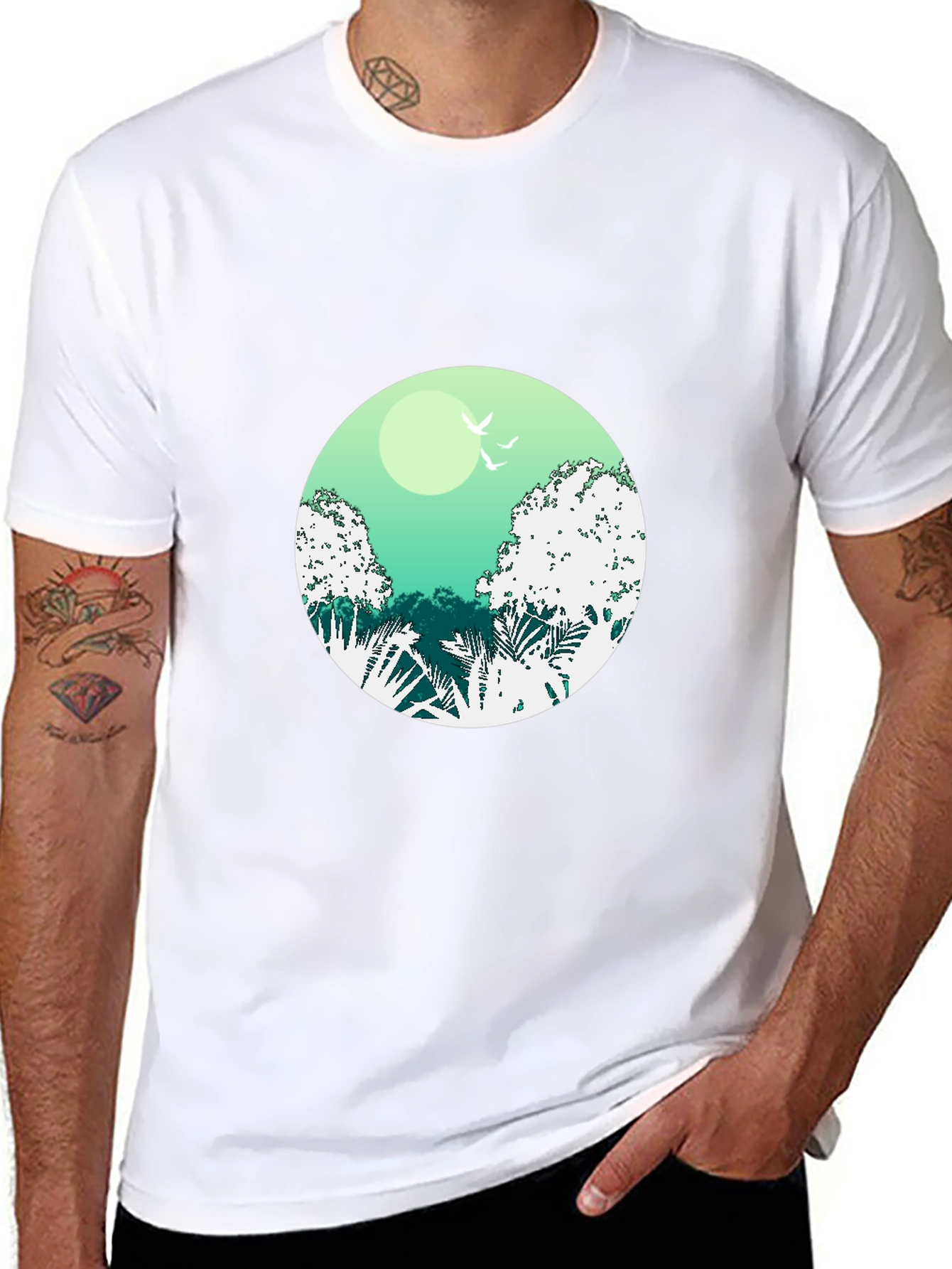 Nature Scene Graphic Tee - Soft Black Cotton Shirt