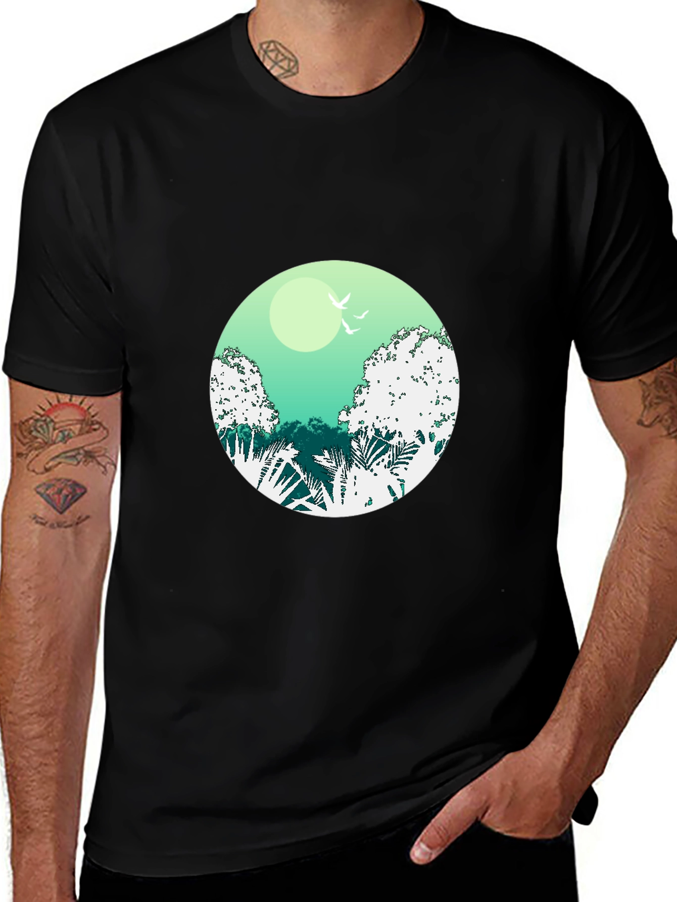 Nature Scene Graphic Tee - Soft Black Cotton Shirt