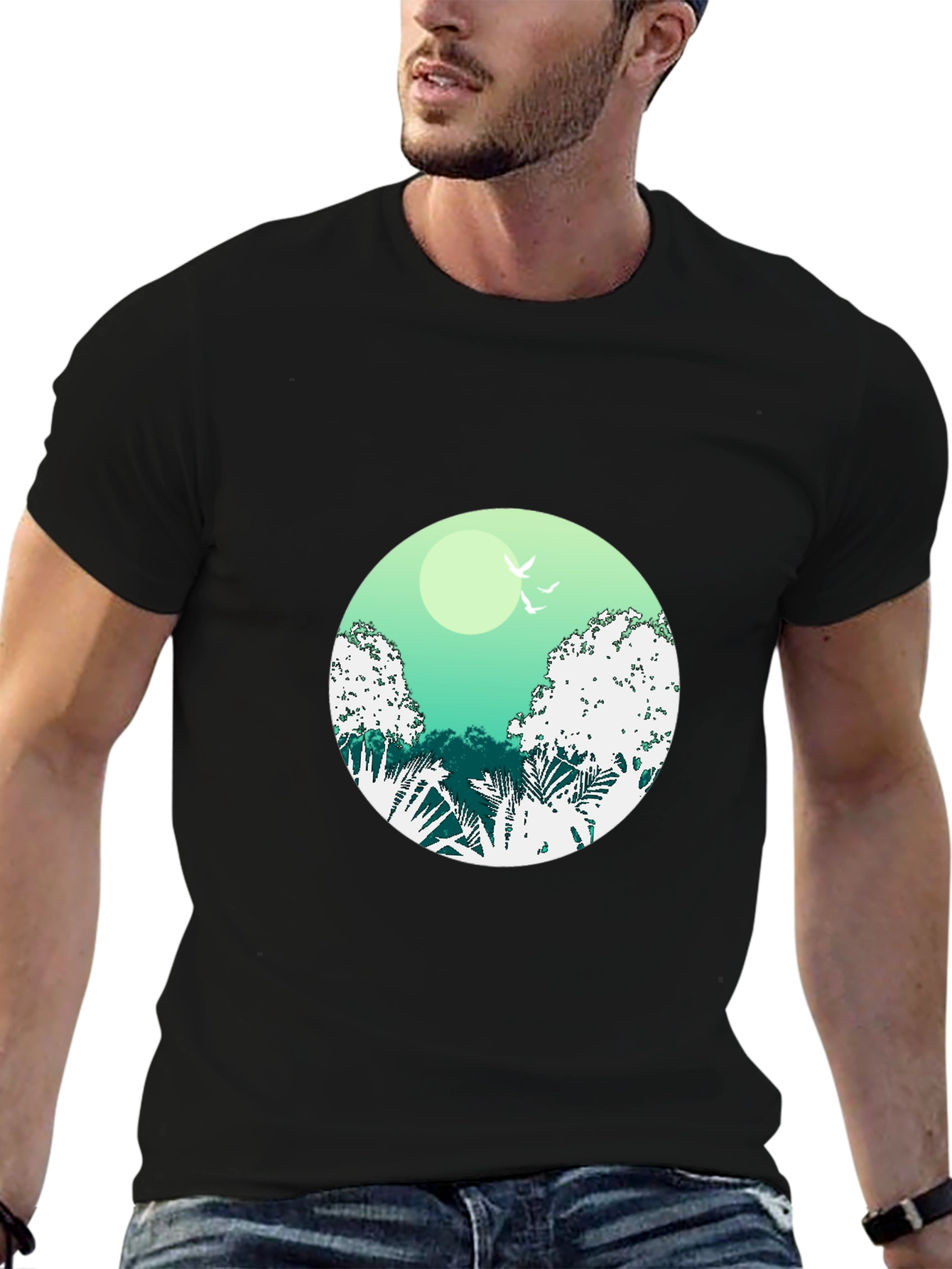 Nature Scene Graphic Tee - Soft Black Cotton Shirt