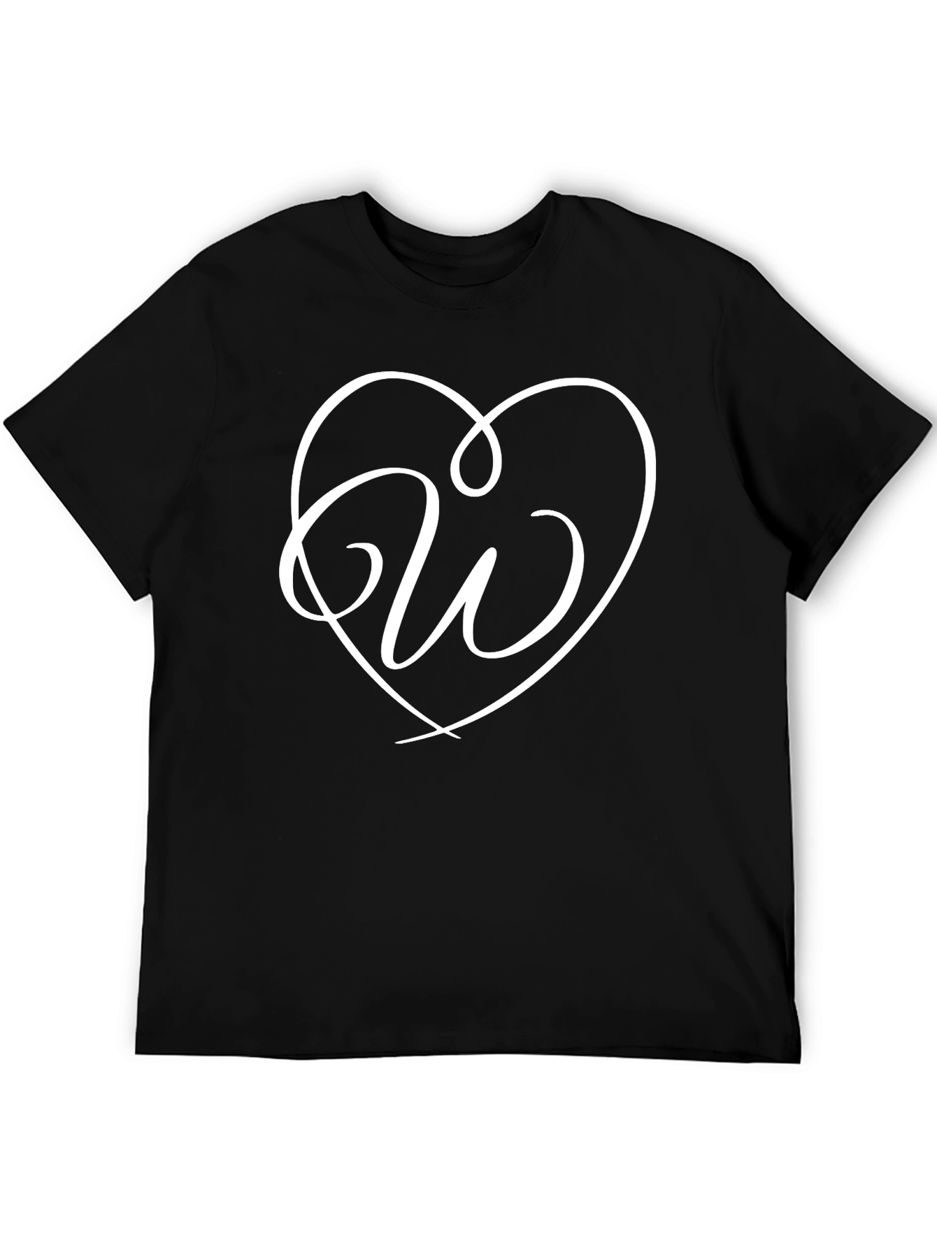 Heart W Initial Black T-Shirt