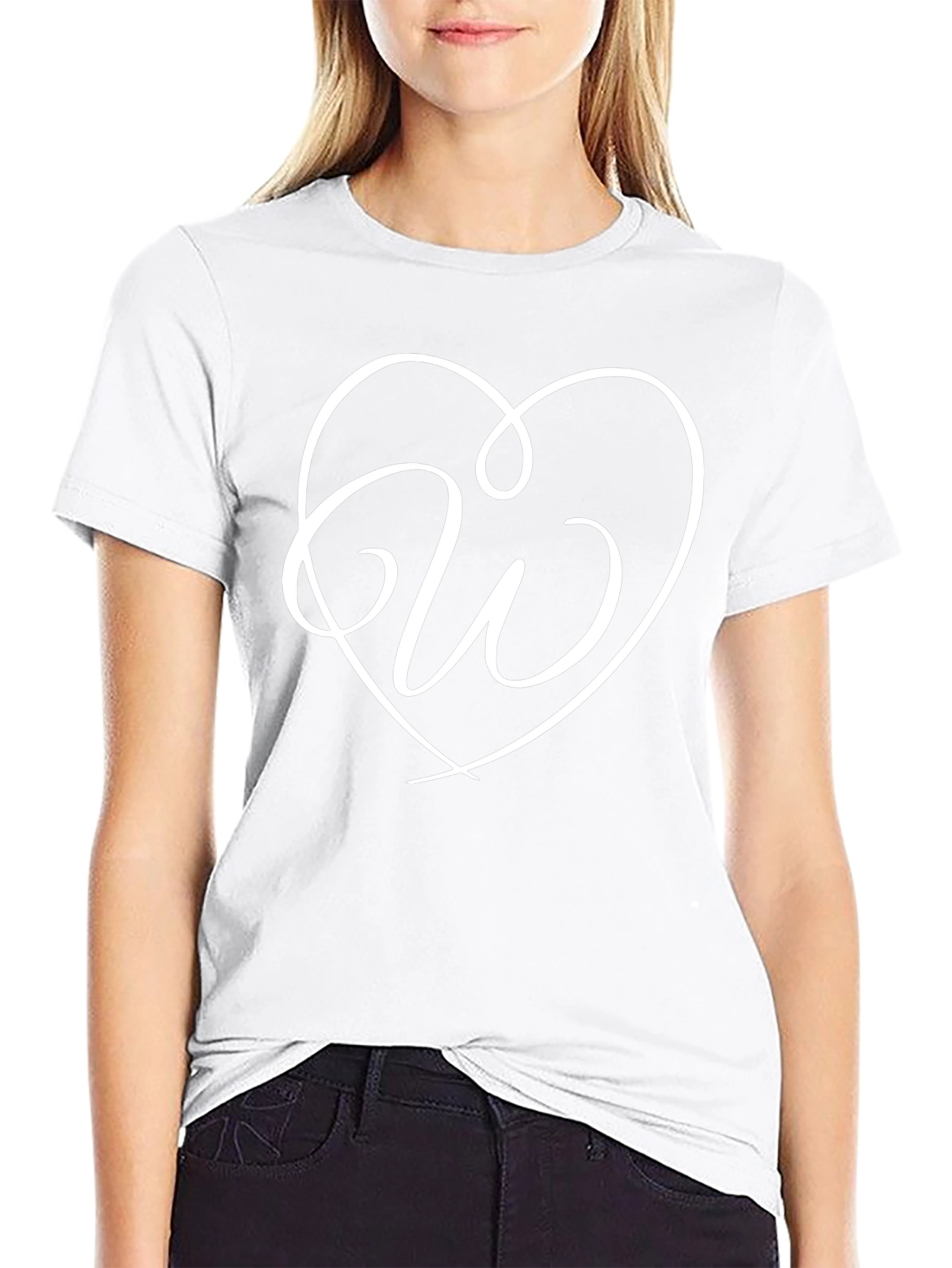 Heart W Initial Black T-Shirt