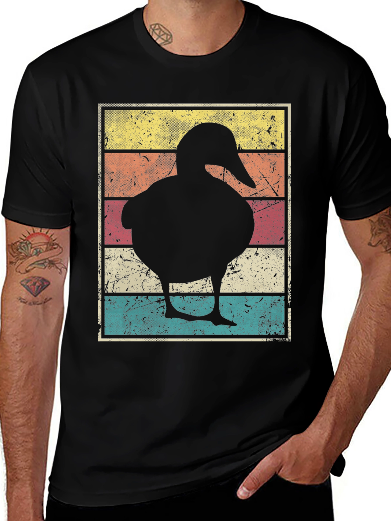 Retro Duck Graphic Tee - Black Cotton Blend