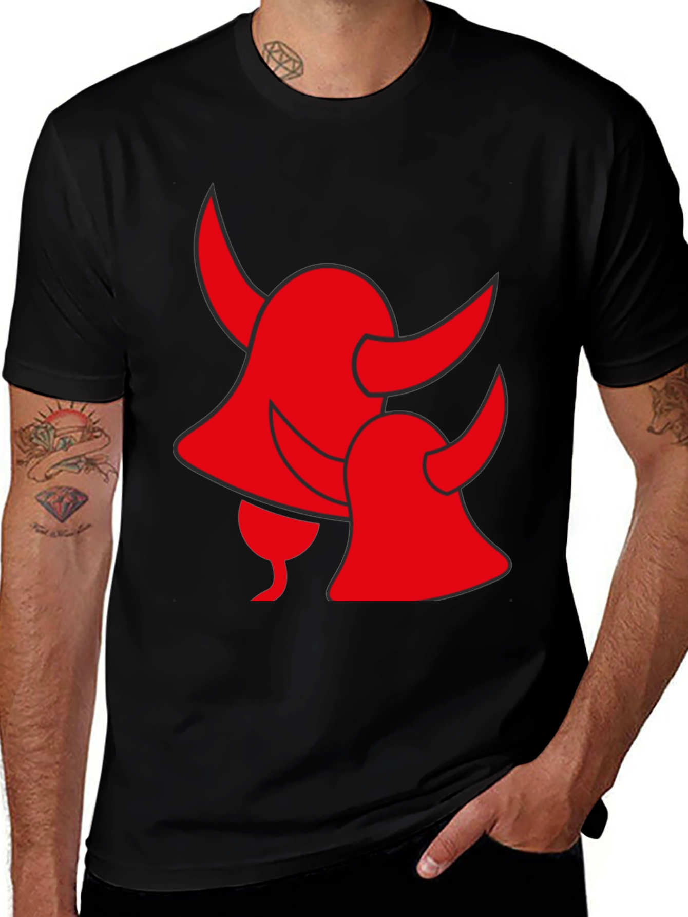 Red Devil Horns Graphic Black T-Shirt