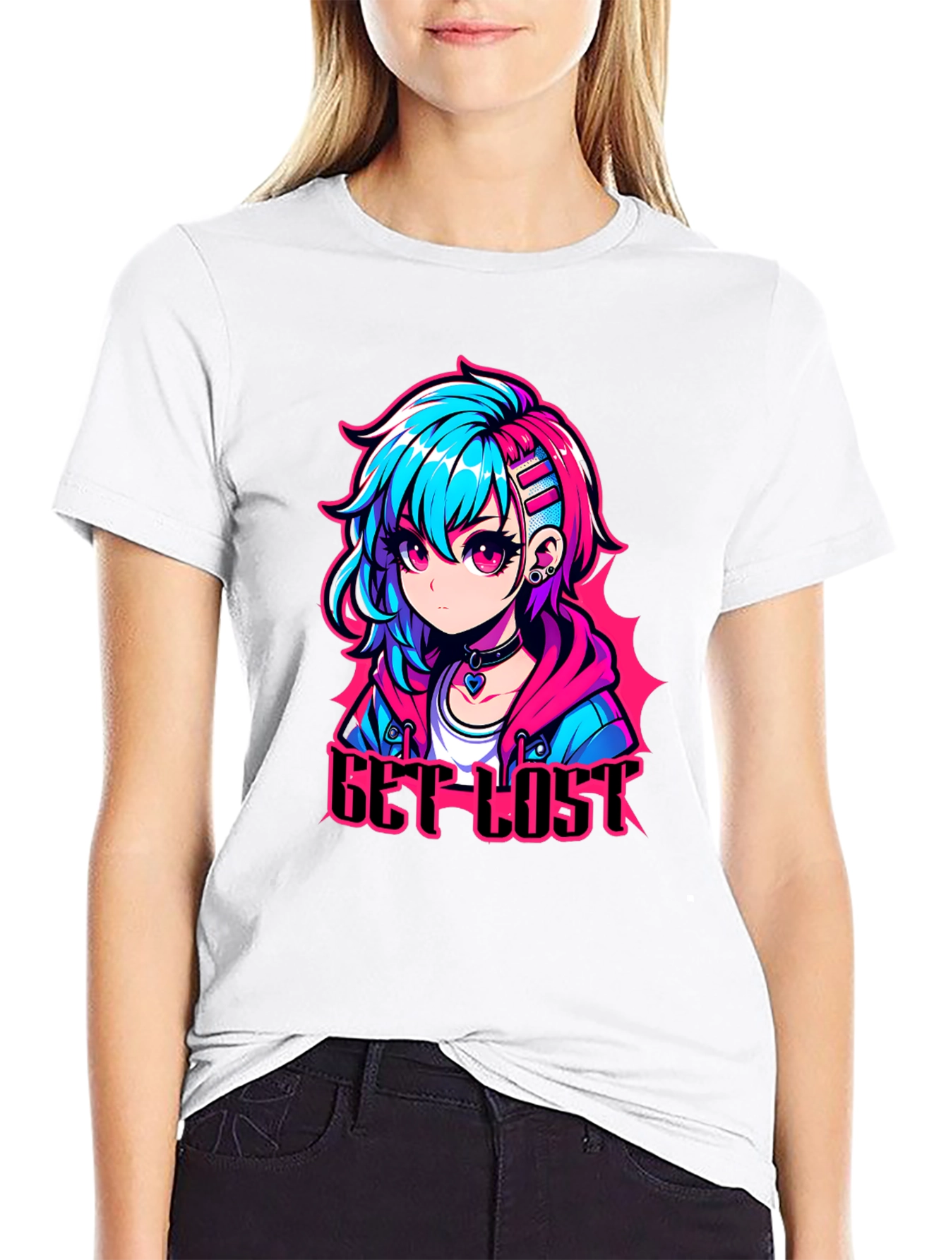 Anime Girl Get Lost Black T-Shirt