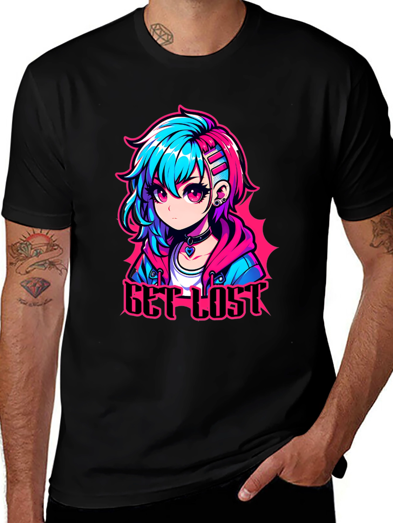 Anime Girl Get Lost Black T-Shirt