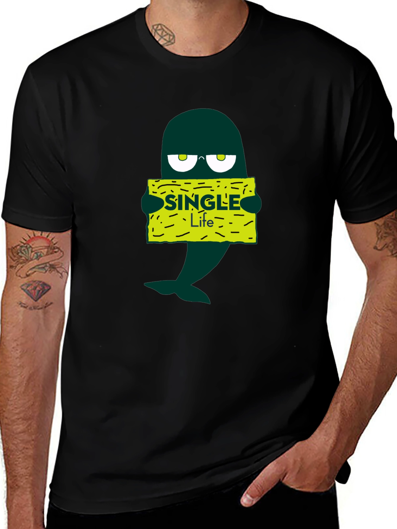 Single Life Cartoon T-Shirt - Black