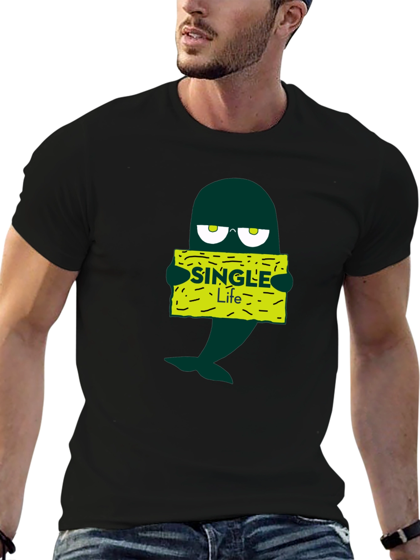 Single Life Cartoon T-Shirt - Black
