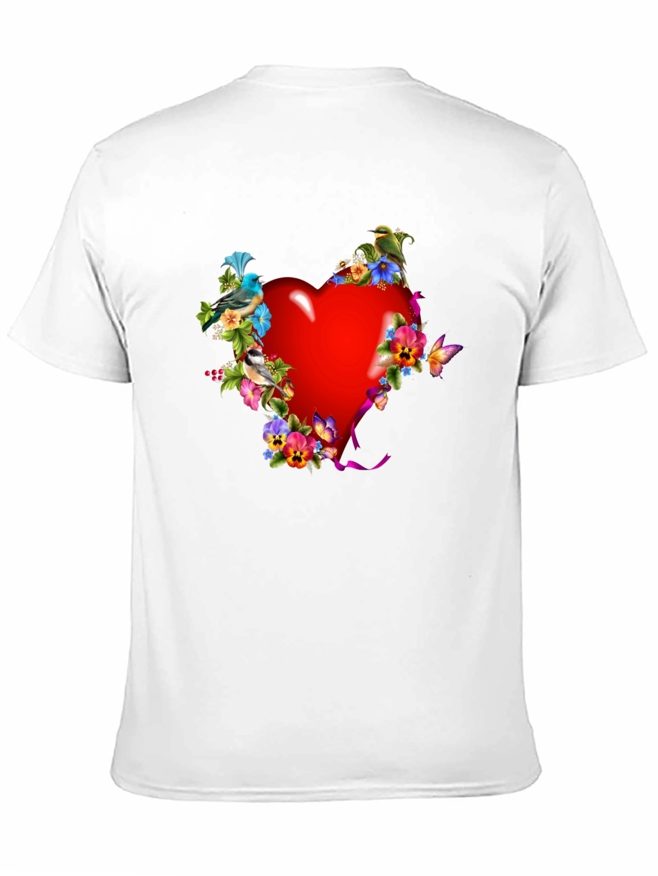 Heart Floral Bird Graphic Black T-Shirt