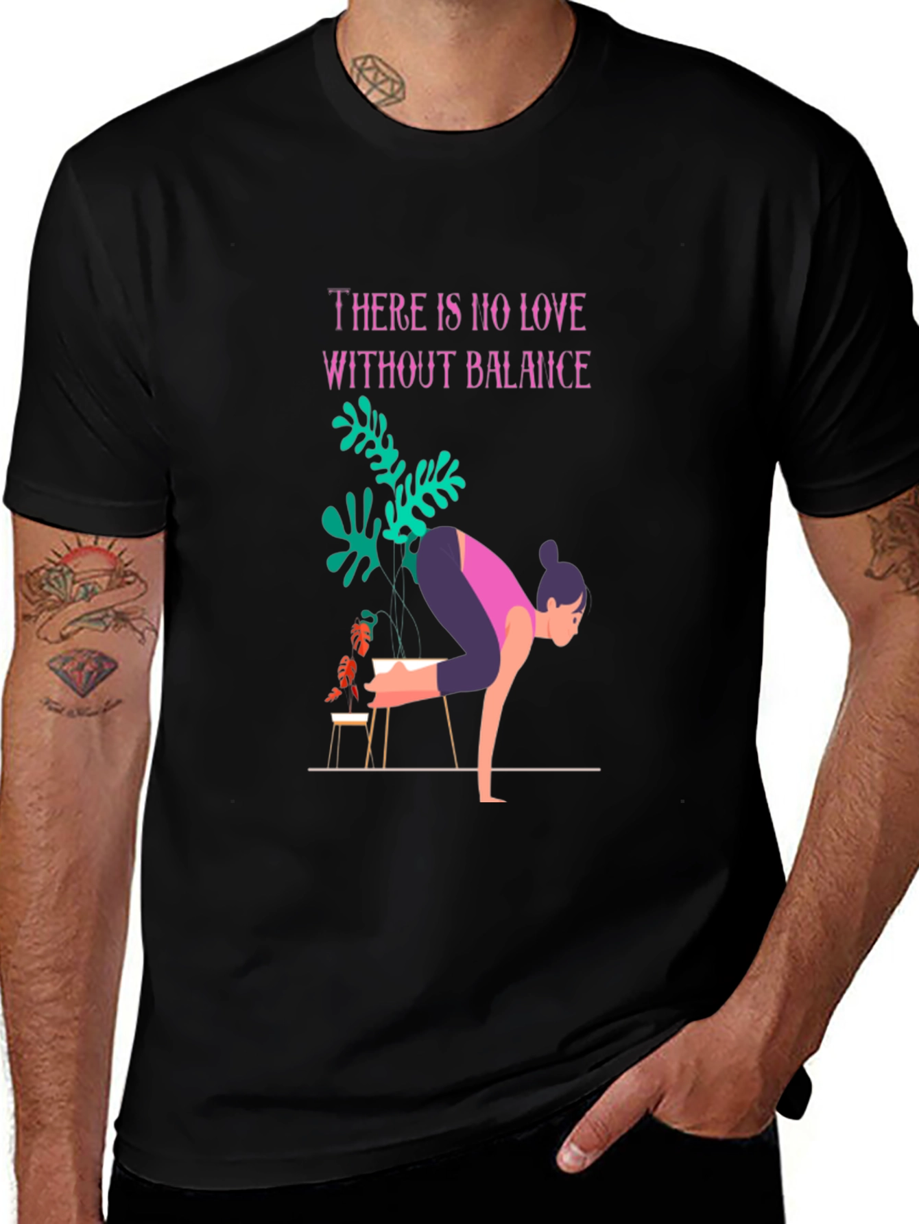 Balance Yoga Graphic Tee - Black Cotton T-Shirt