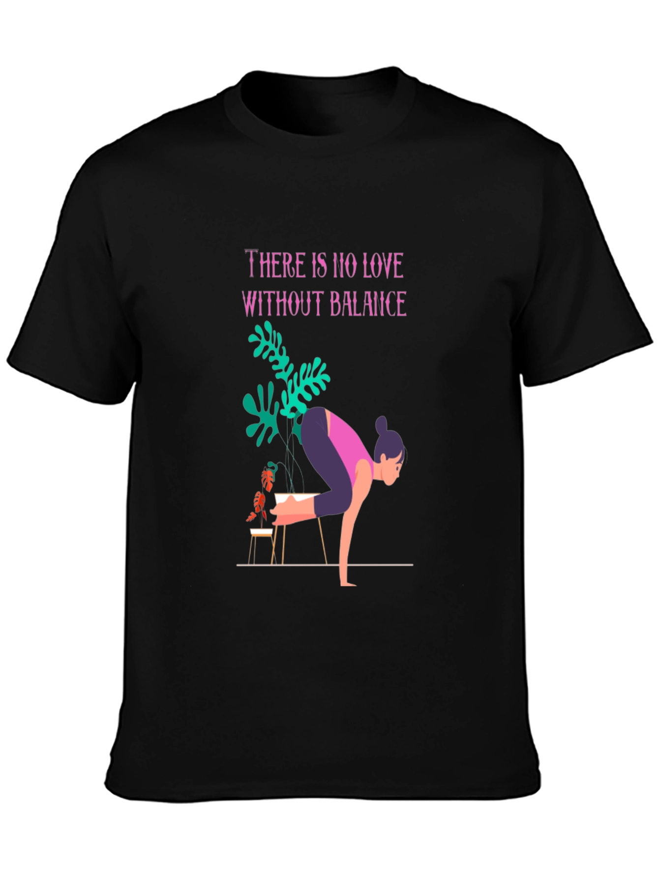 Balance Yoga Graphic Tee - Black Cotton T-Shirt
