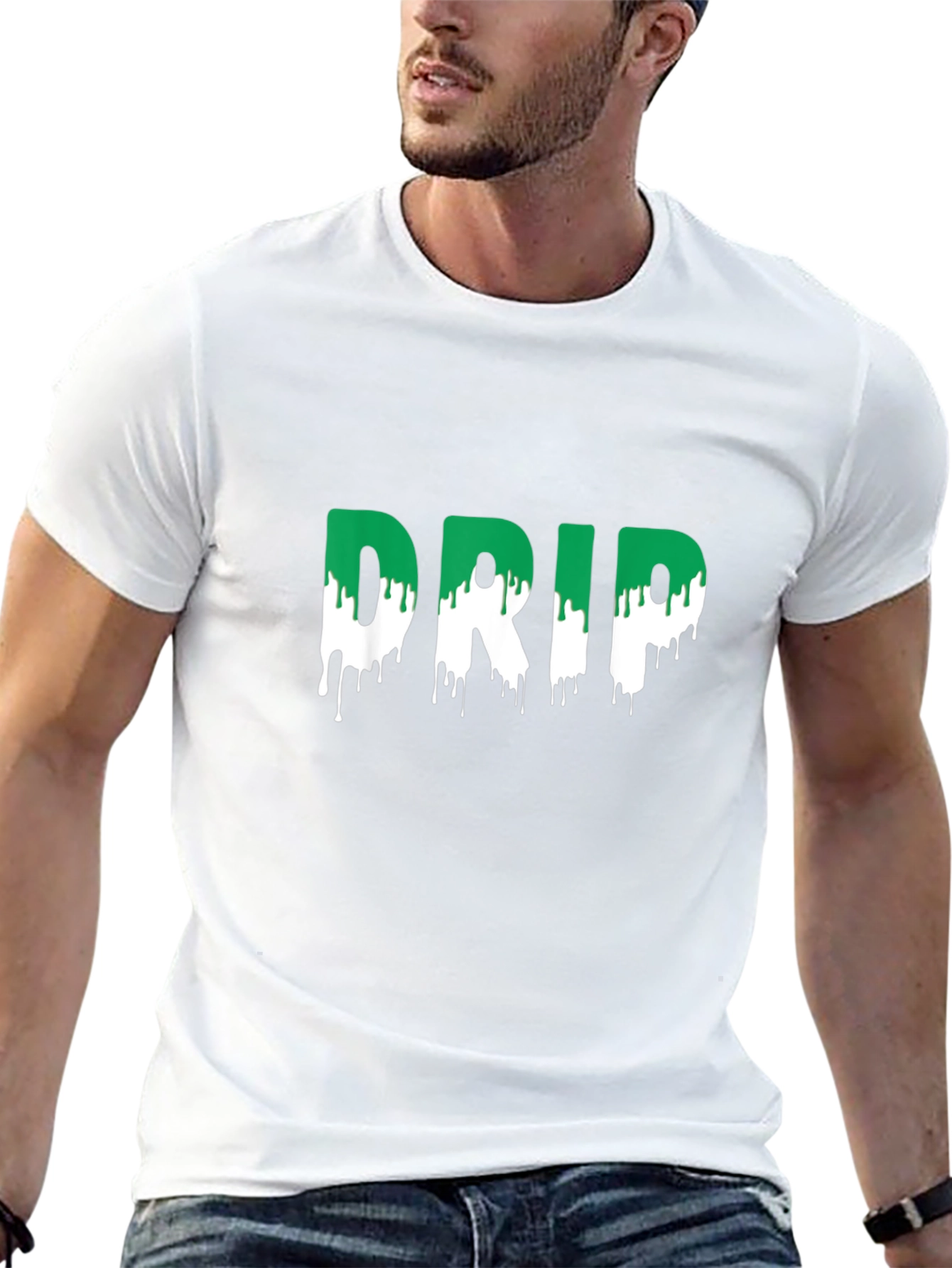 Drip Tee - Stylish Green and White Design