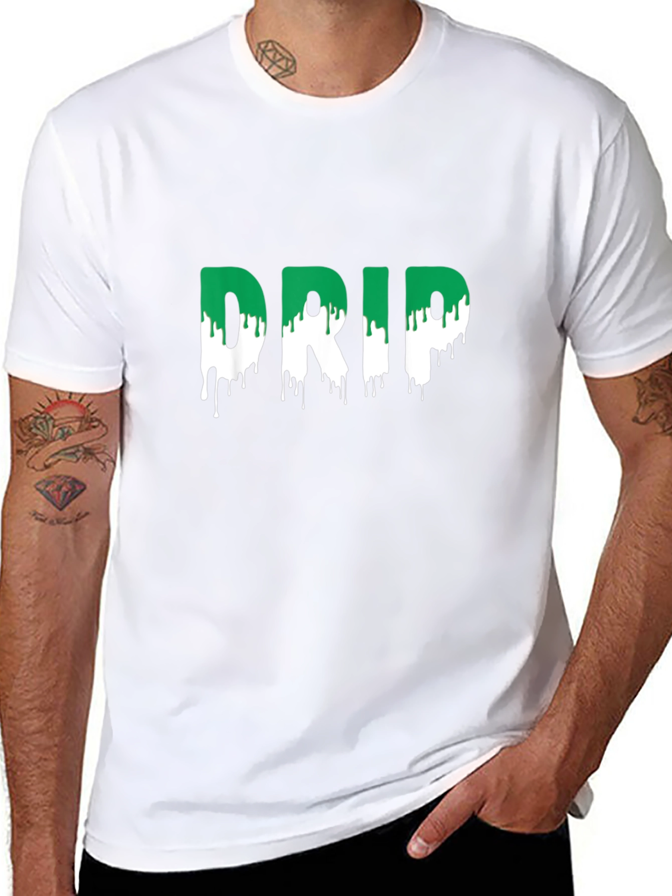 Drip Tee - Stylish Green and White Design