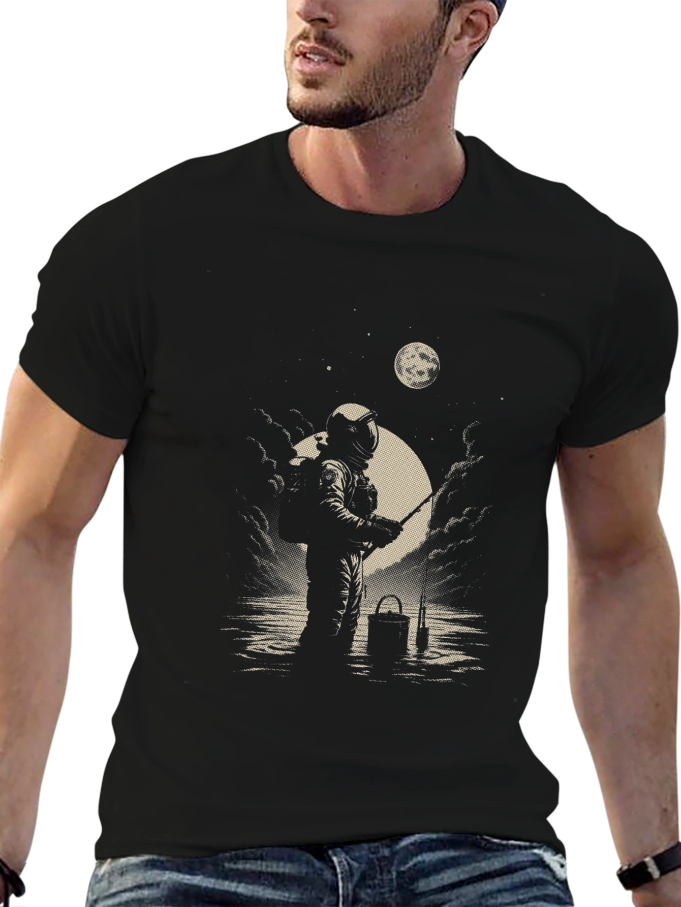 Astronaut Fishing Graphic Tee - Space Humor T-Shirt