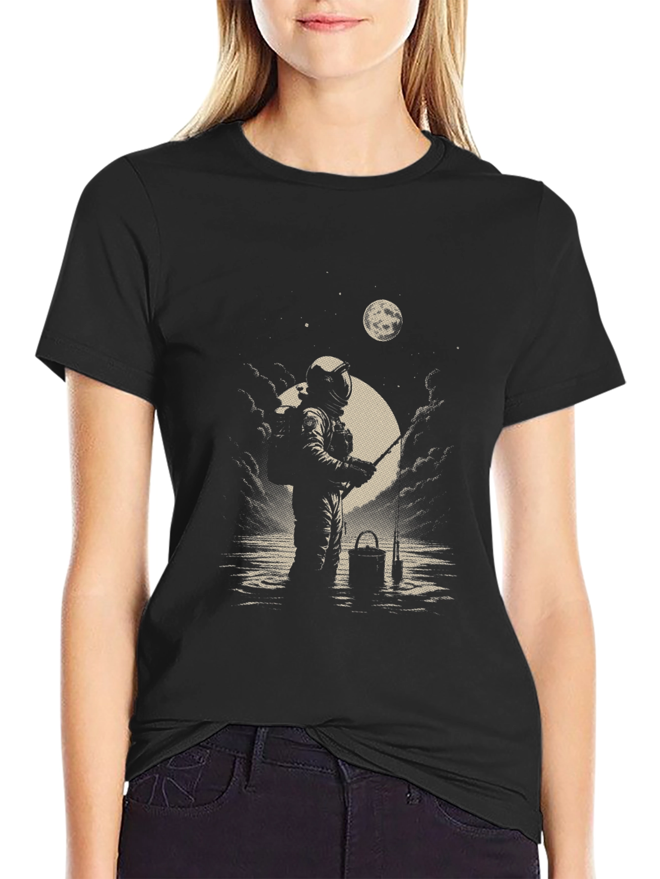 Astronaut Fishing Graphic Tee - Space Humor T-Shirt