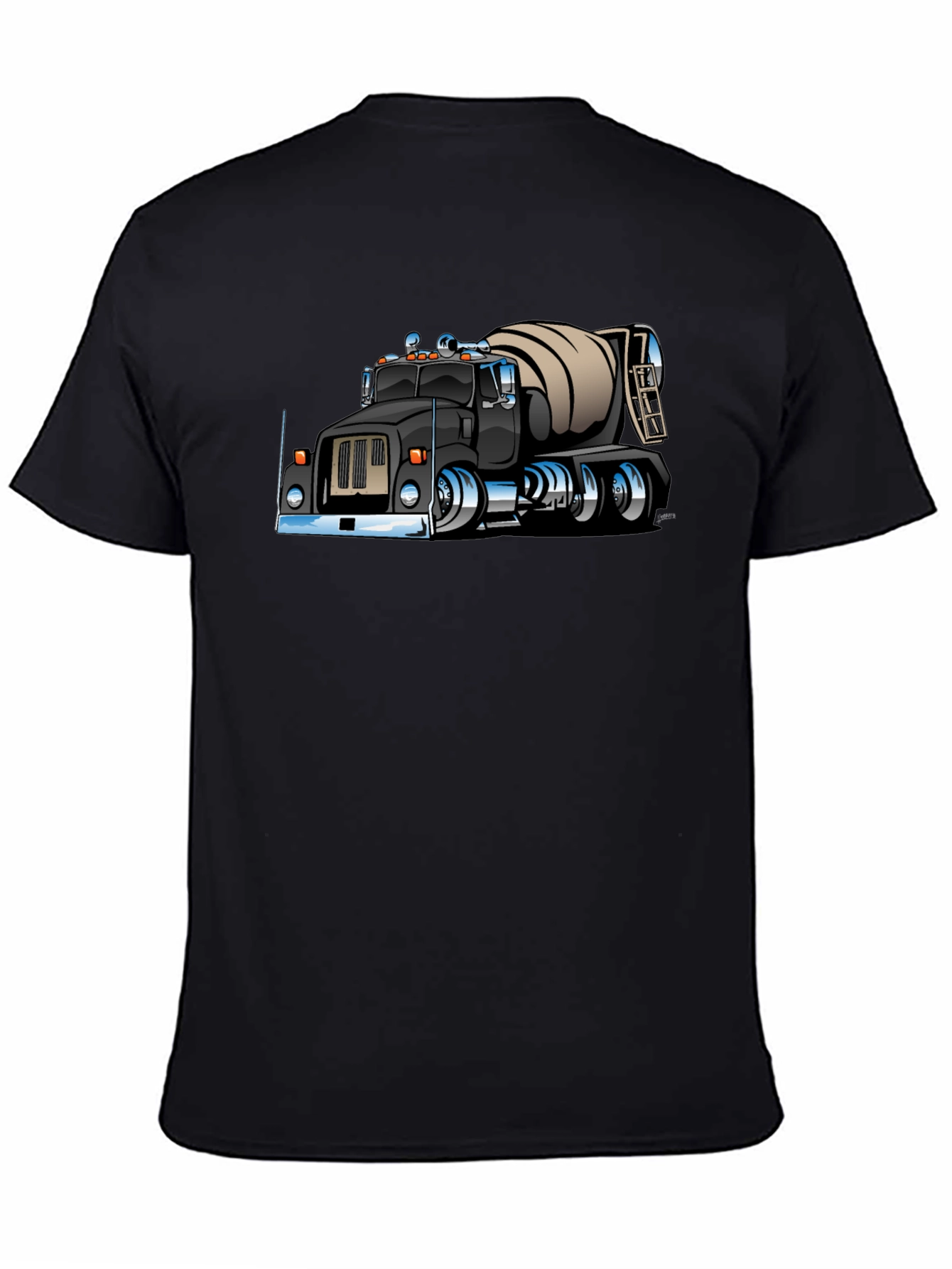 Cartoon Cement Truck Black T-Shirt