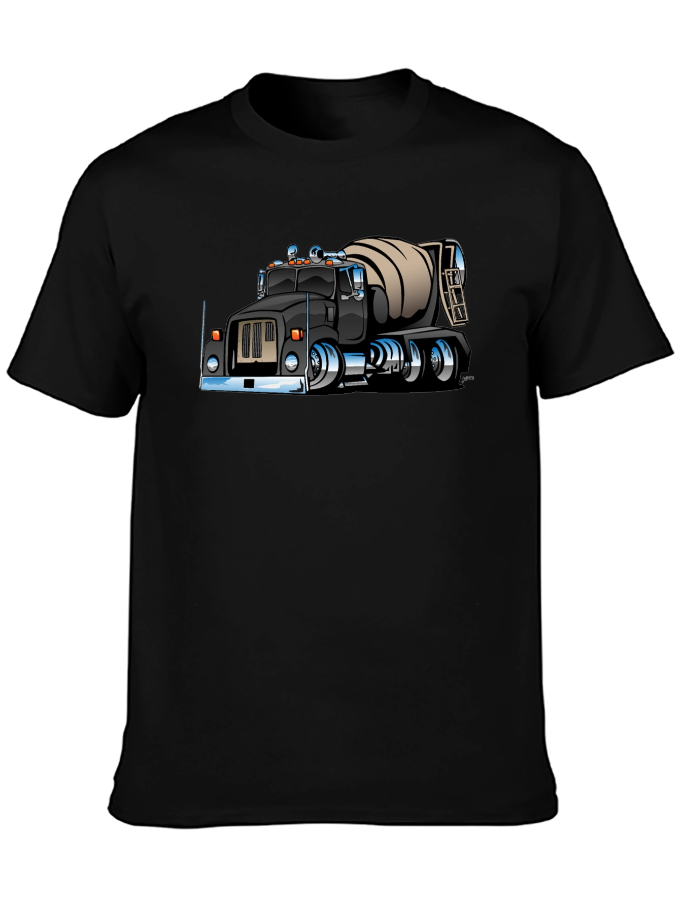 Cartoon Cement Truck Black T-Shirt