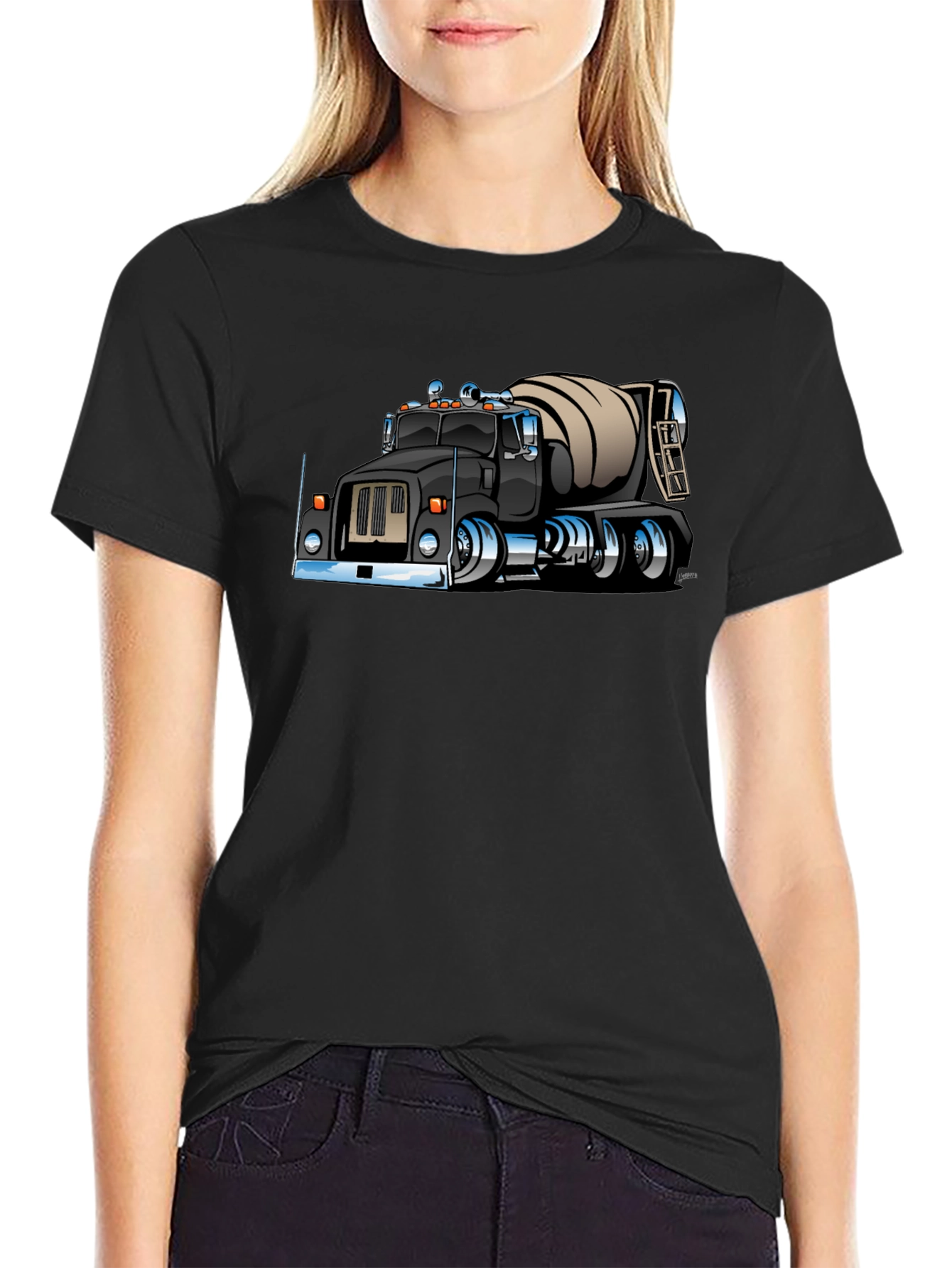 Cartoon Cement Truck Black T-Shirt