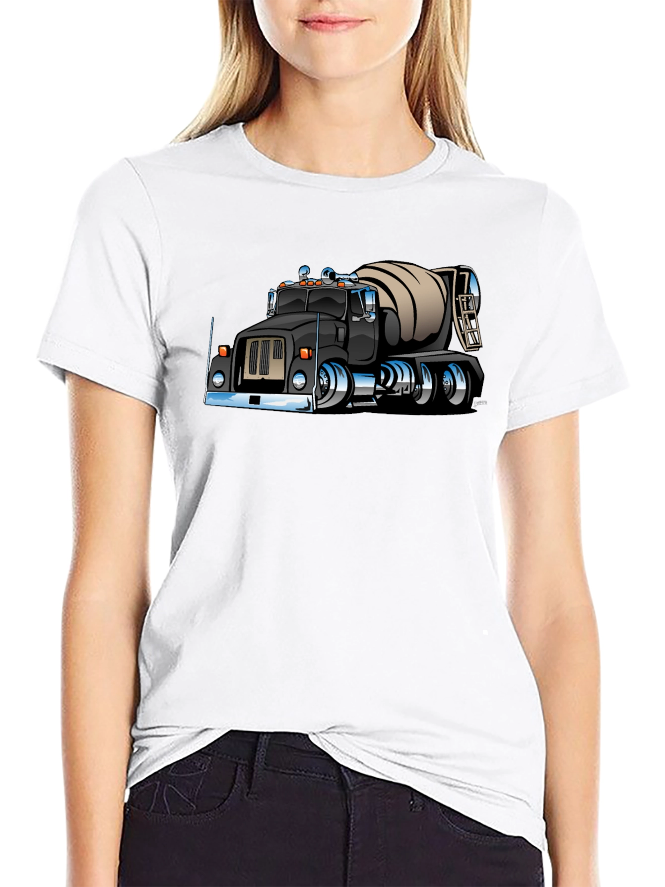 Cartoon Cement Truck Black T-Shirt