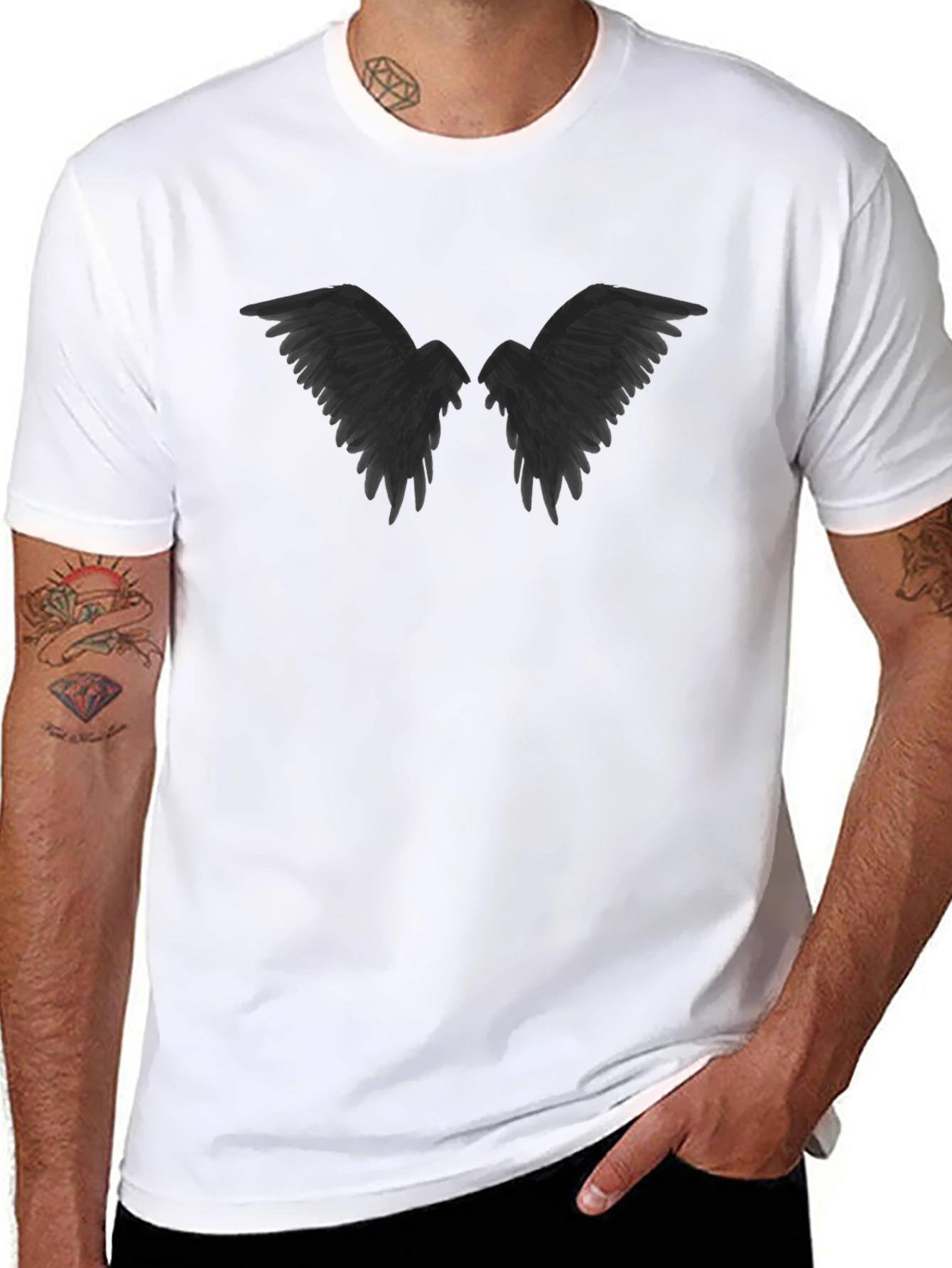 Raven Wings Graphic Tee - Gothic Style Black T-Shirt
