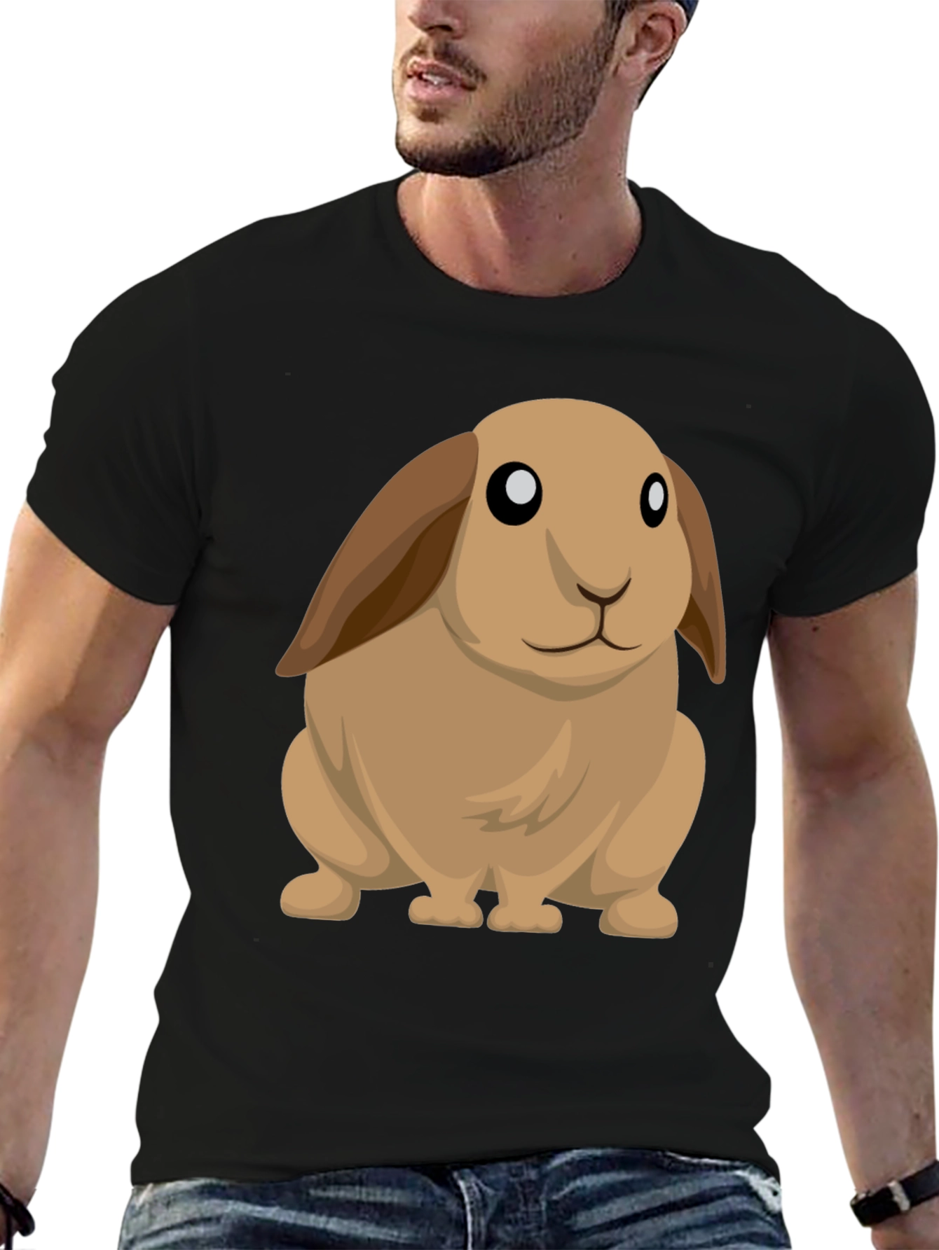 Cute Cartoon Bunny Rabbit Black T-Shirt