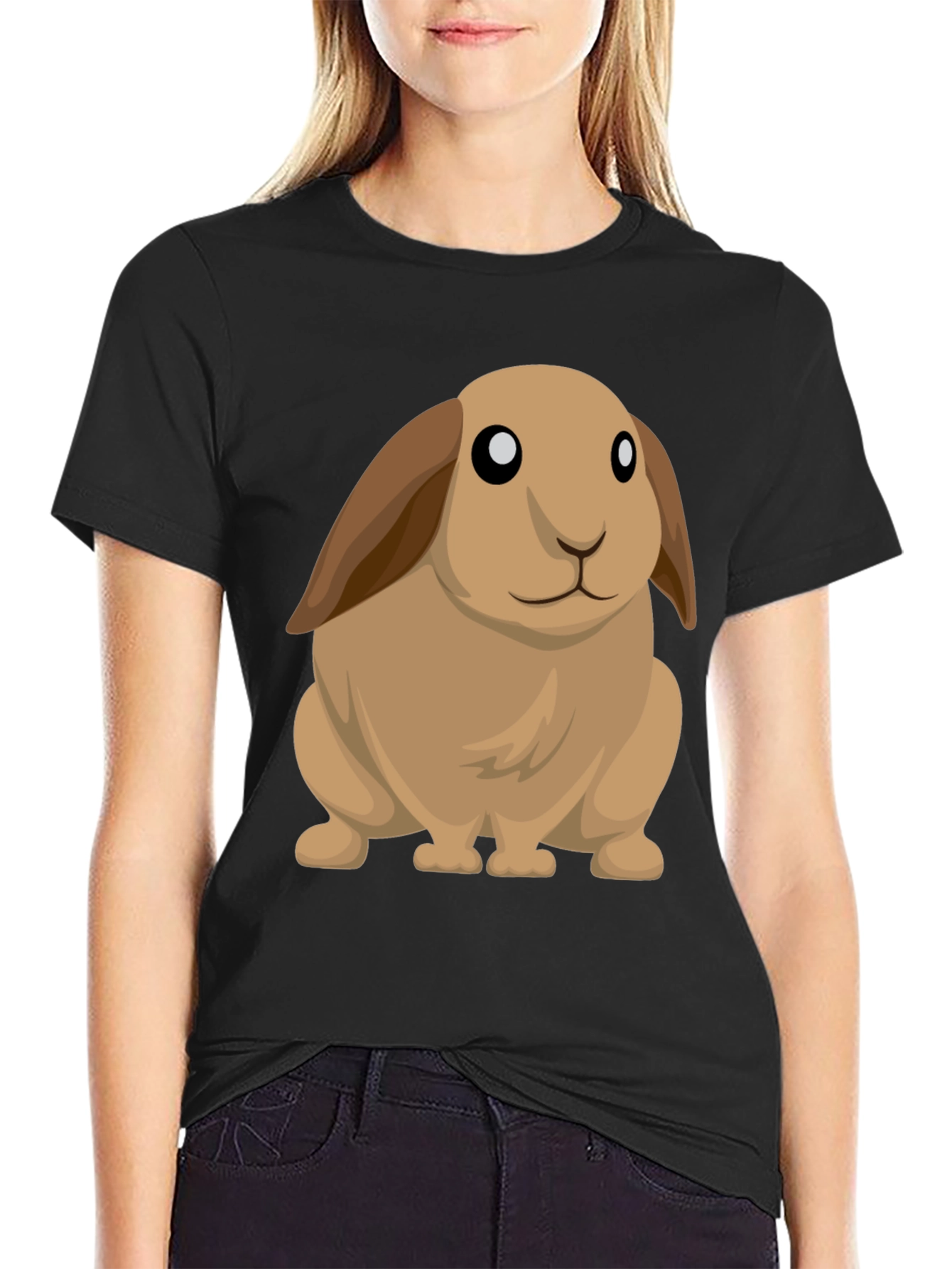 Cute Cartoon Bunny Rabbit Black T-Shirt