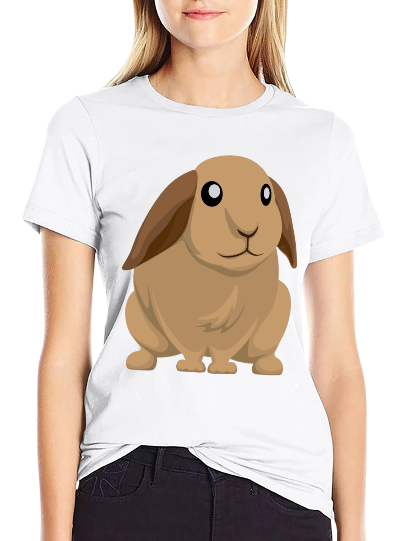 Cute Cartoon Bunny Rabbit Black T-Shirt