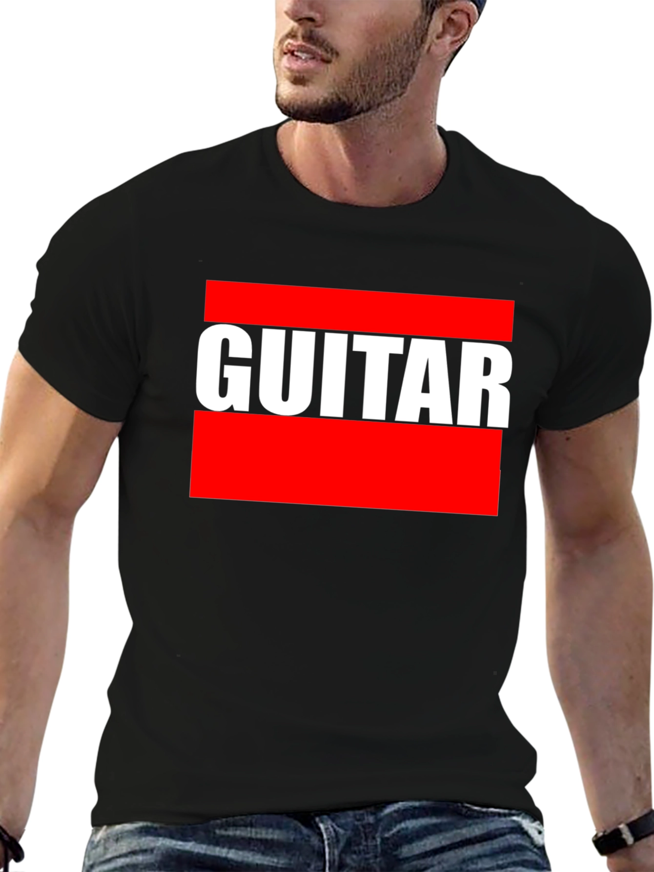 Guitar T-Shirt - Bold Red and White Design
