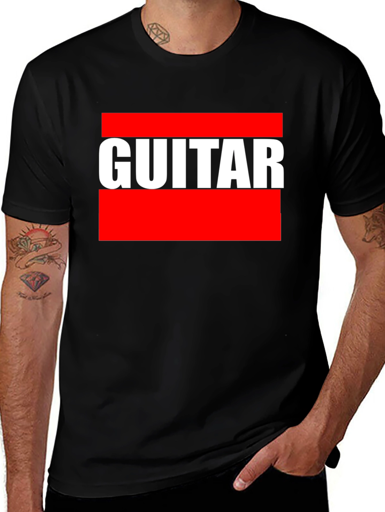 Guitar T-Shirt - Bold Red and White Design