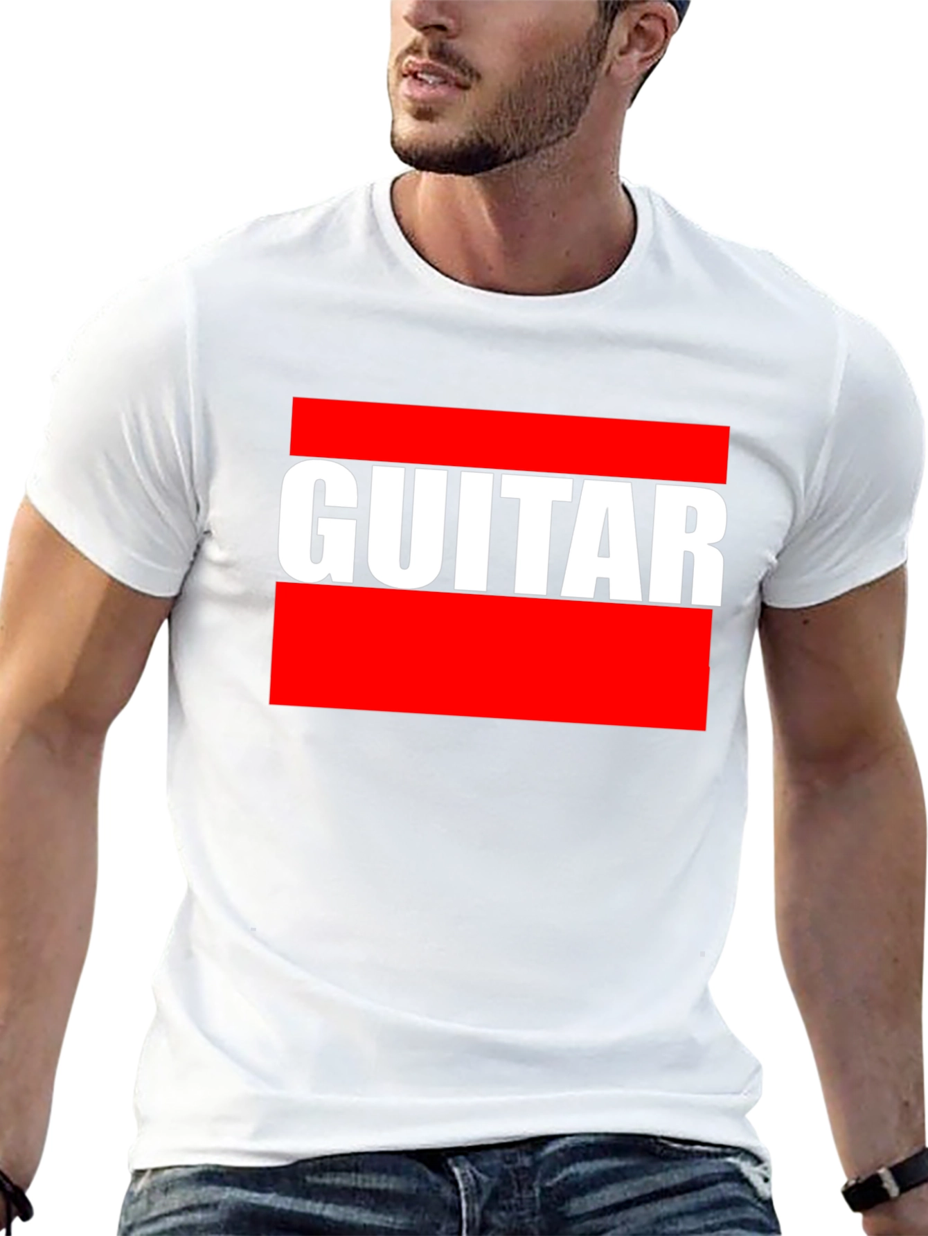 Guitar T-Shirt - Bold Red and White Design