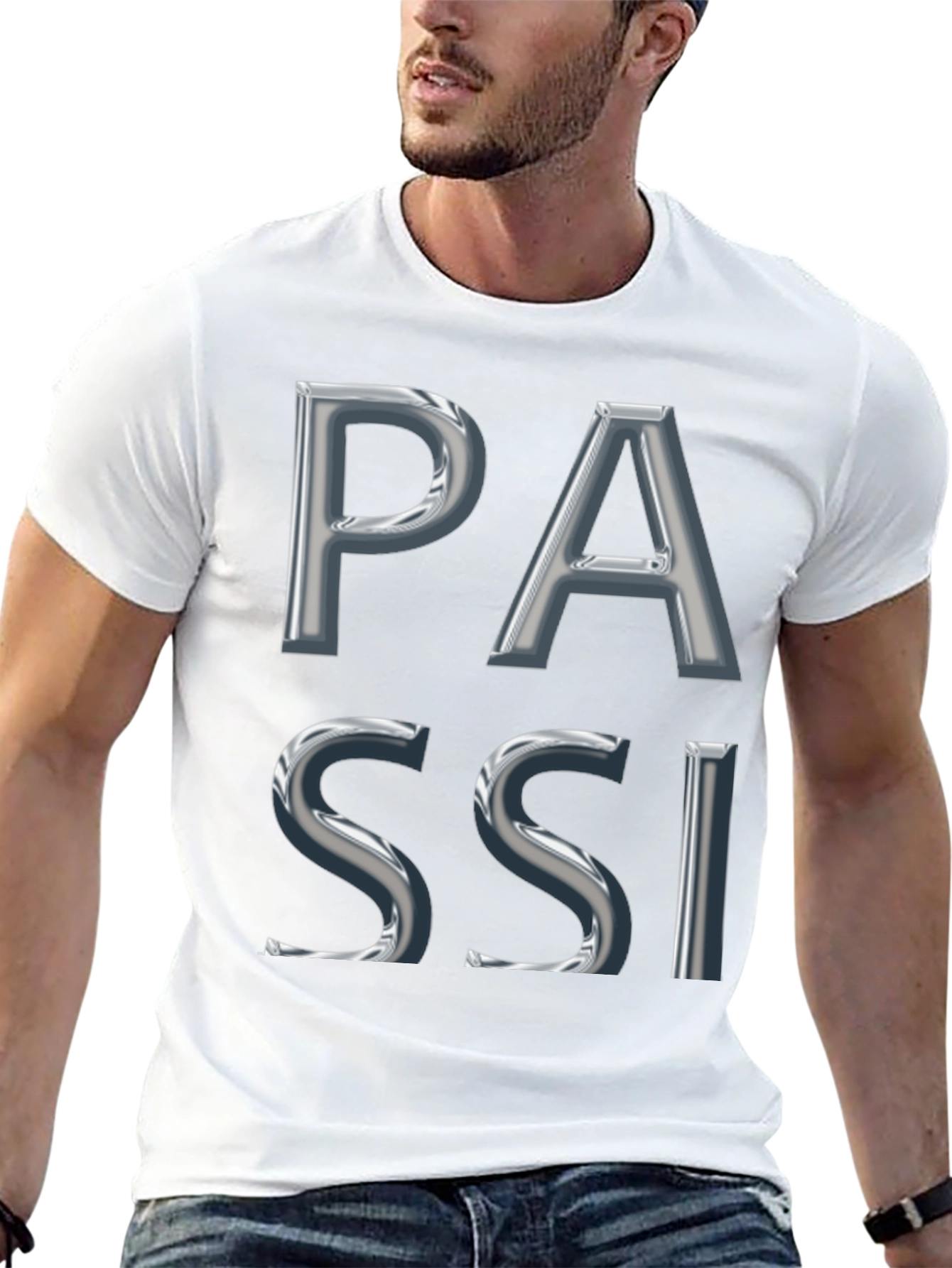 PASSI Graphic Tee - Bold Silver Chrome Lettering