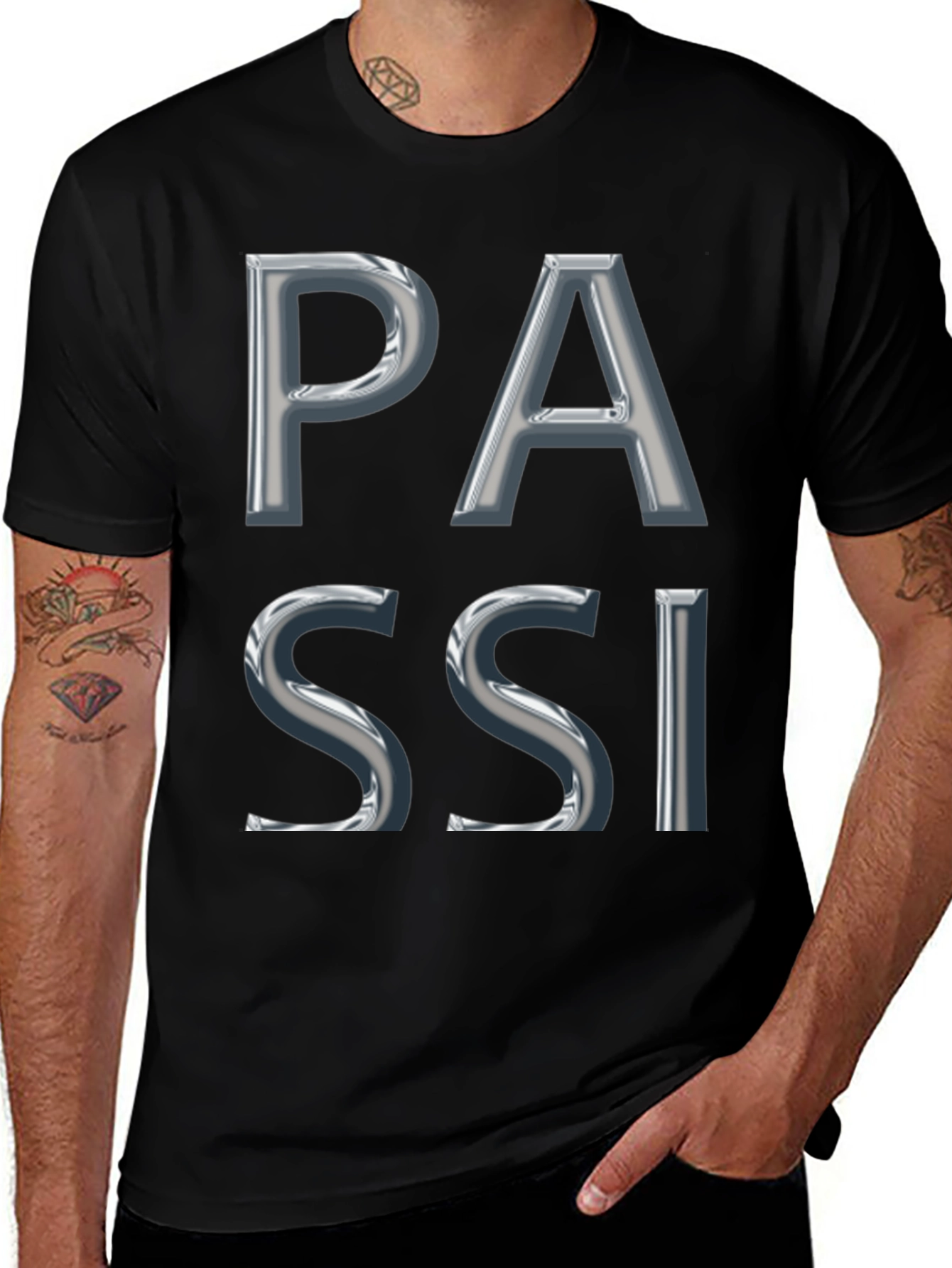 PASSI Graphic Tee - Bold Silver Chrome Lettering