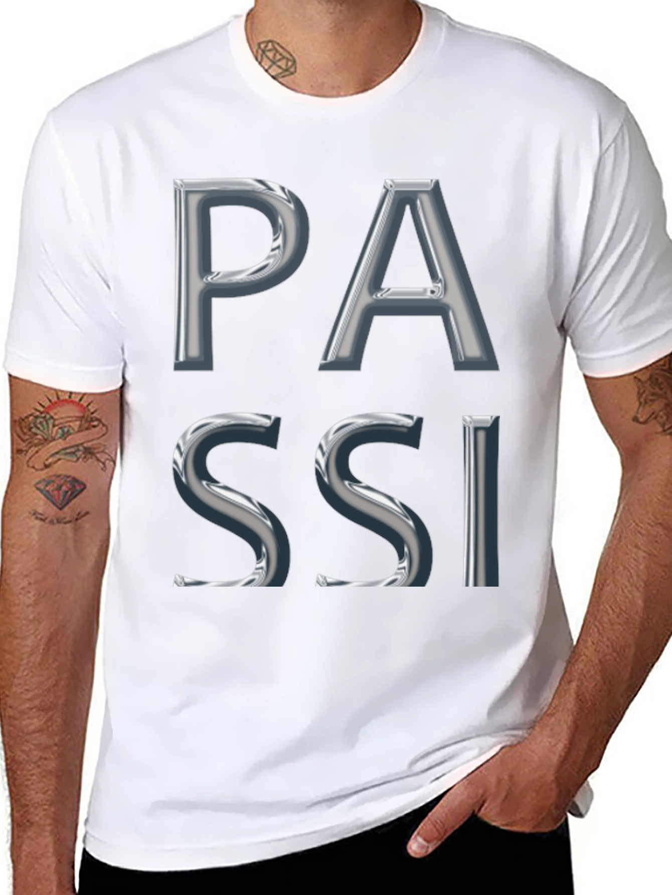 PASSI Graphic Tee - Bold Silver Chrome Lettering
