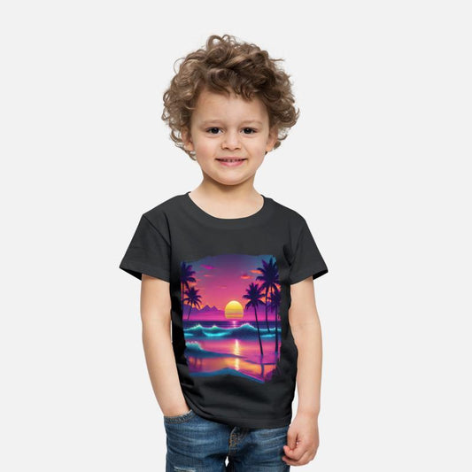 80s AI Airbrushed Beach Scene -Kids Shirts