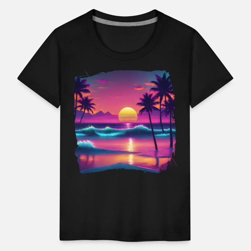 80s AI Airbrushed Beach Scene -Kids Shirts