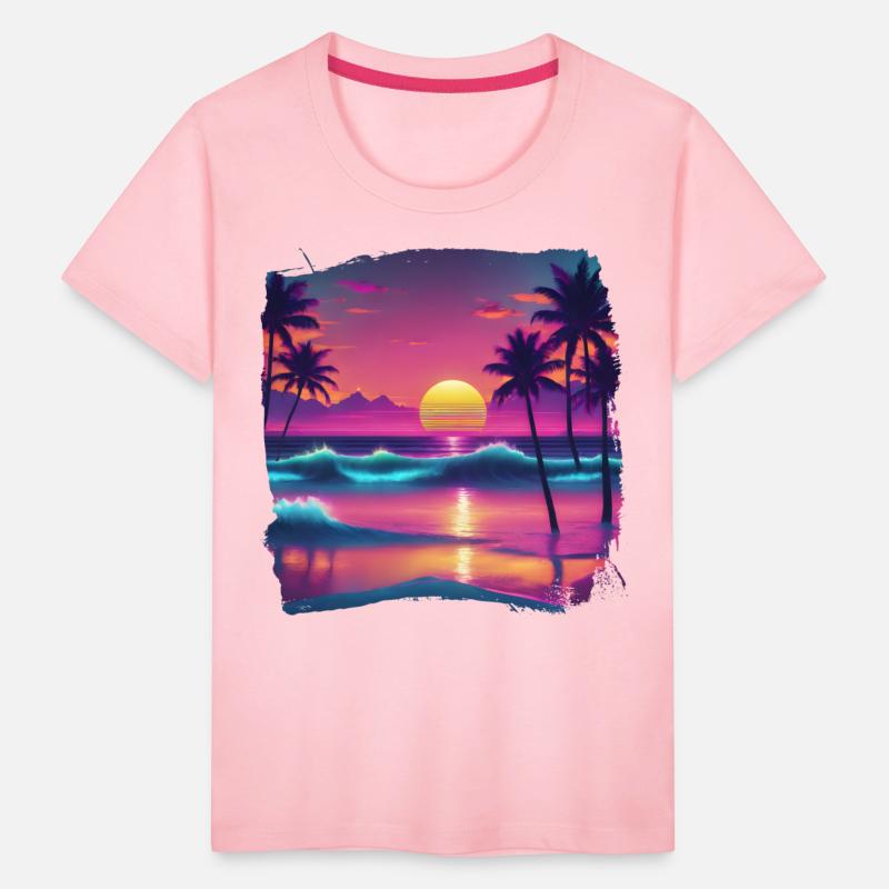 80s AI Airbrushed Beach Scene -Kids Shirts