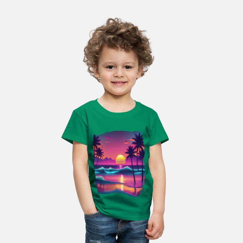 80s AI Airbrushed Beach Scene -Kids Shirts