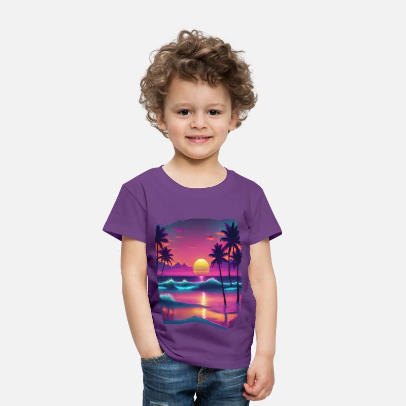 80s AI Airbrushed Beach Scene -Kids Shirts