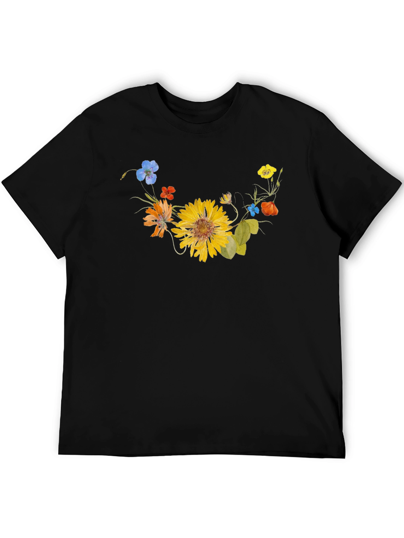 Floral Graphic Tee - Black Cotton T-Shirt