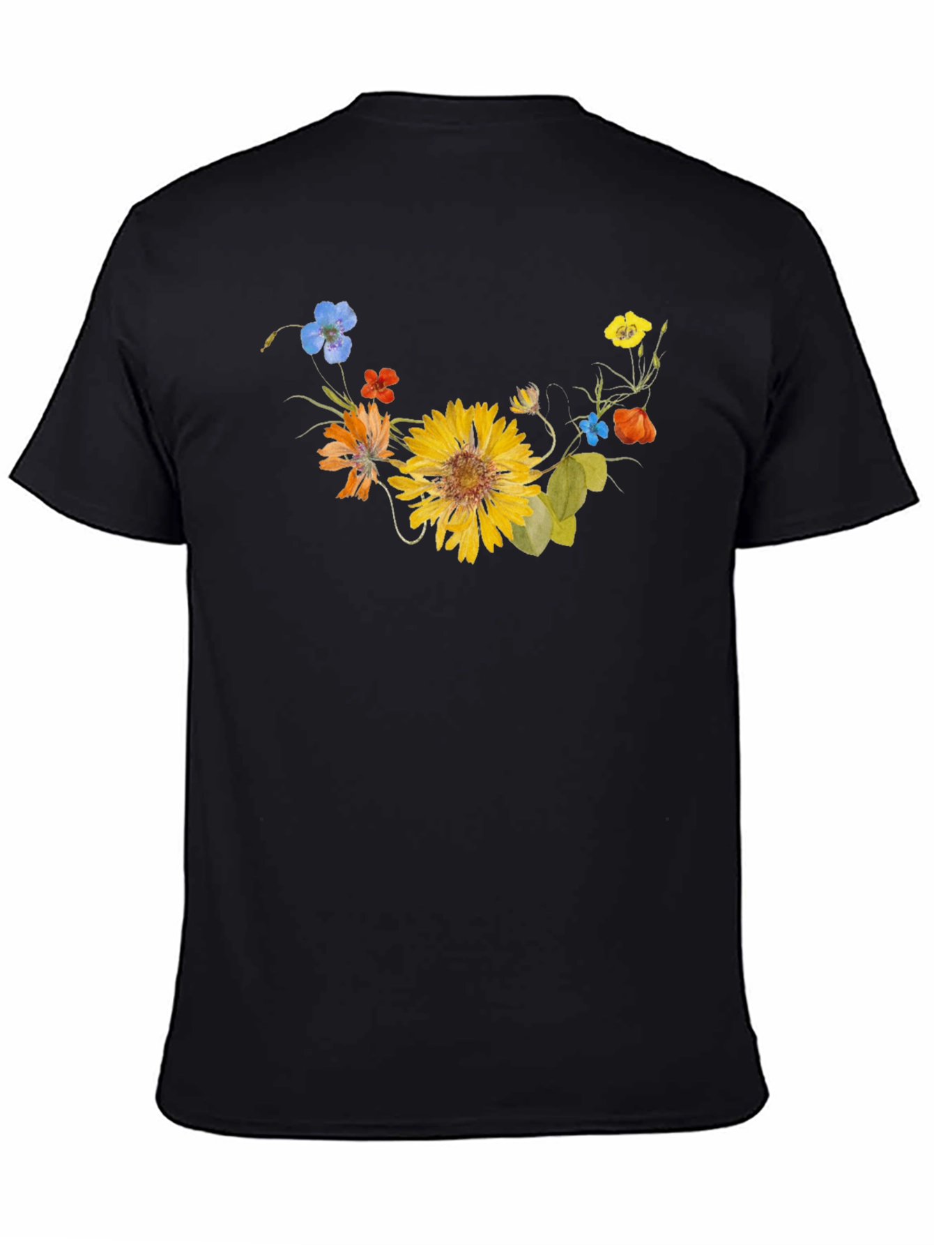 Floral Graphic Tee - Black Cotton T-Shirt