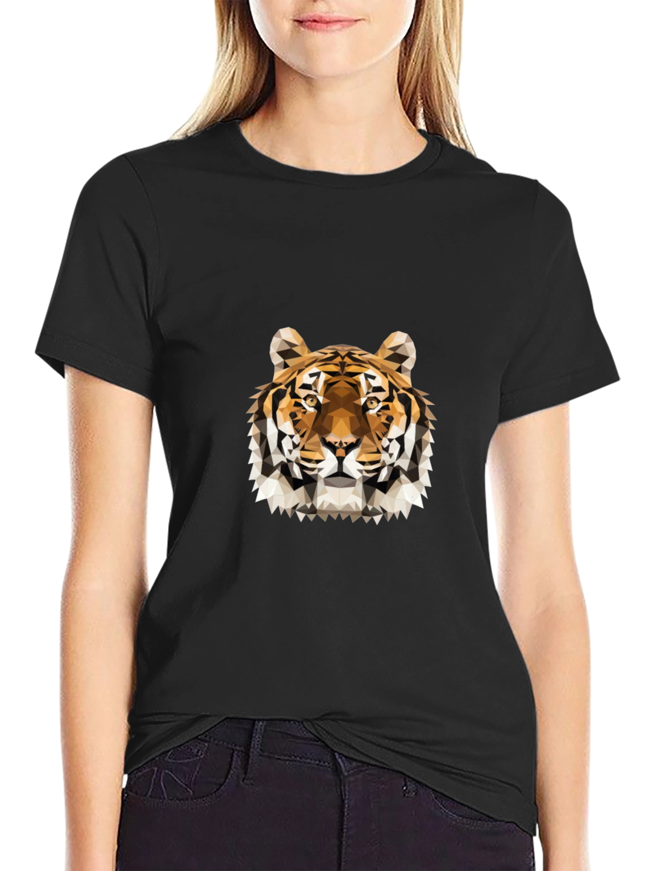 Geometric Tiger Graphic Black T-Shirt