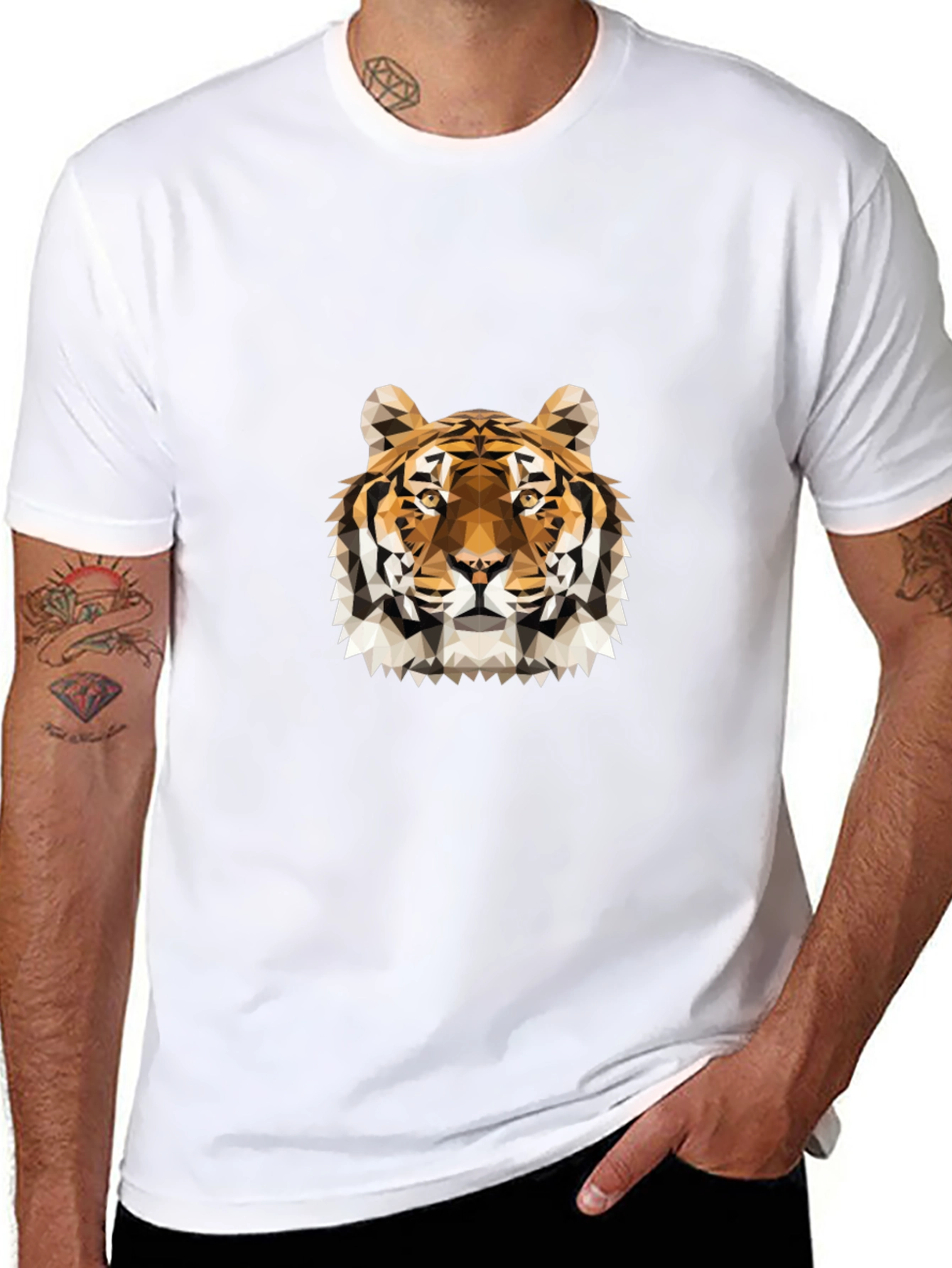 Geometric Tiger Graphic Black T-Shirt
