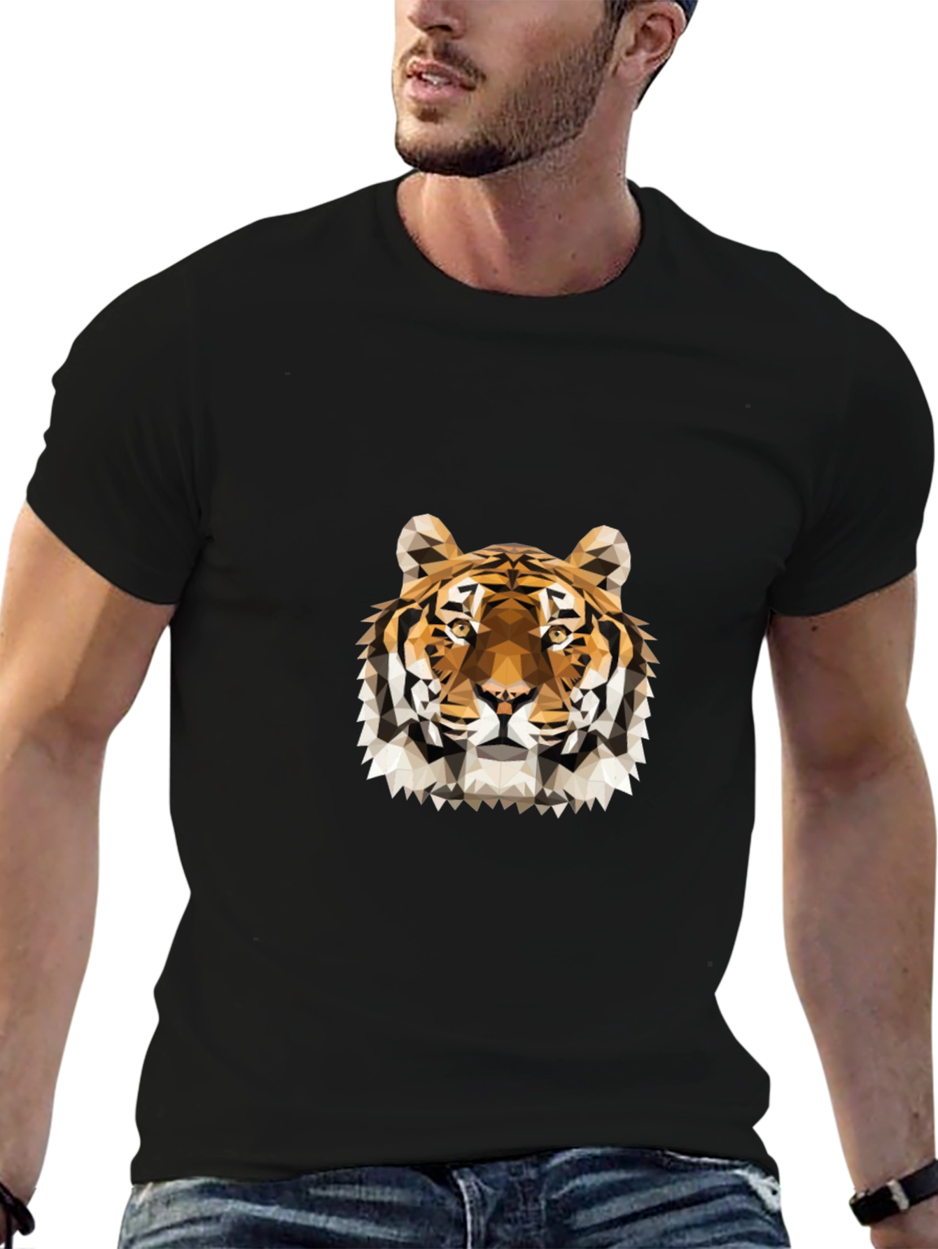 Geometric Tiger Graphic Black T-Shirt