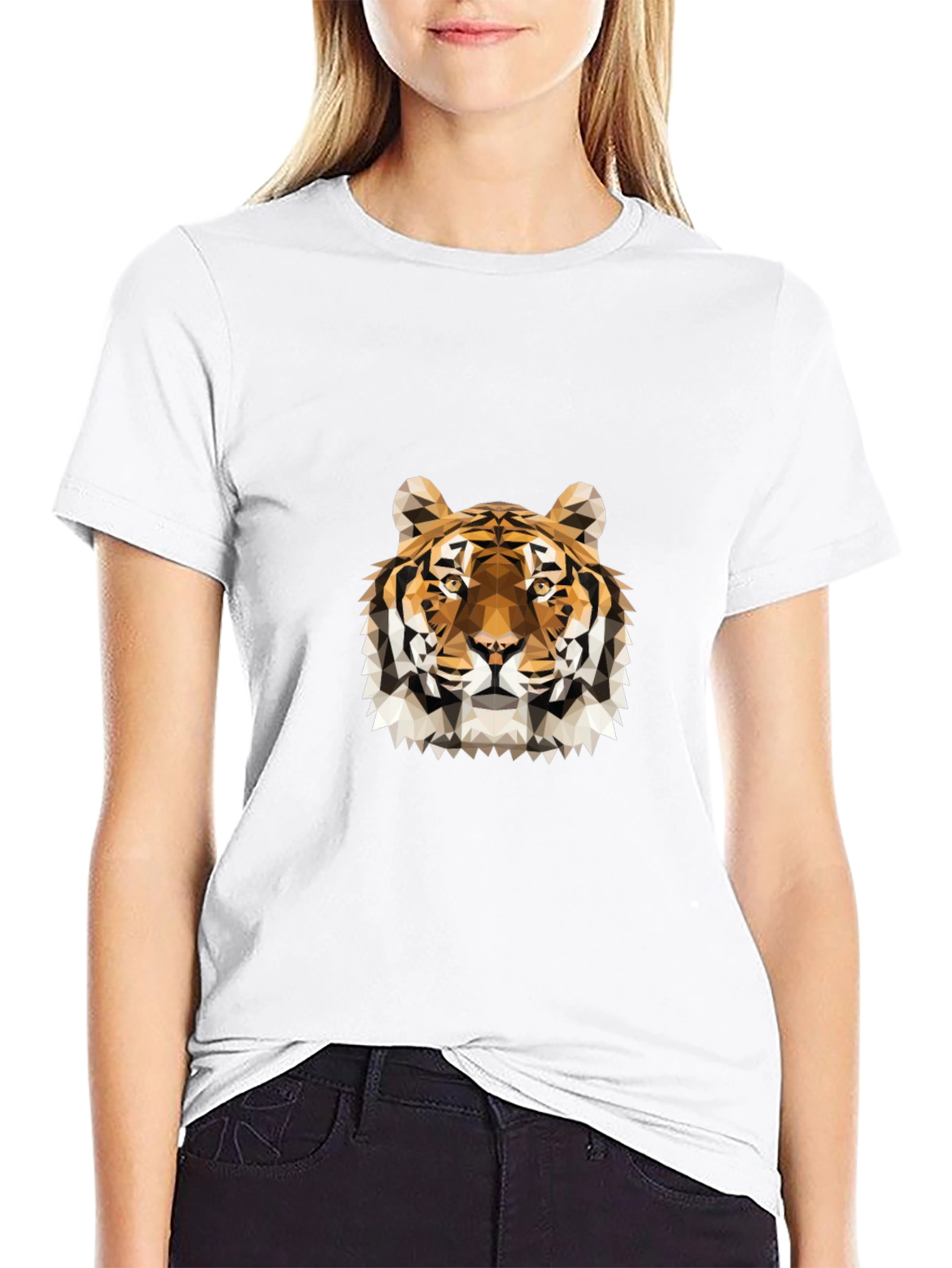 Geometric Tiger Graphic Black T-Shirt