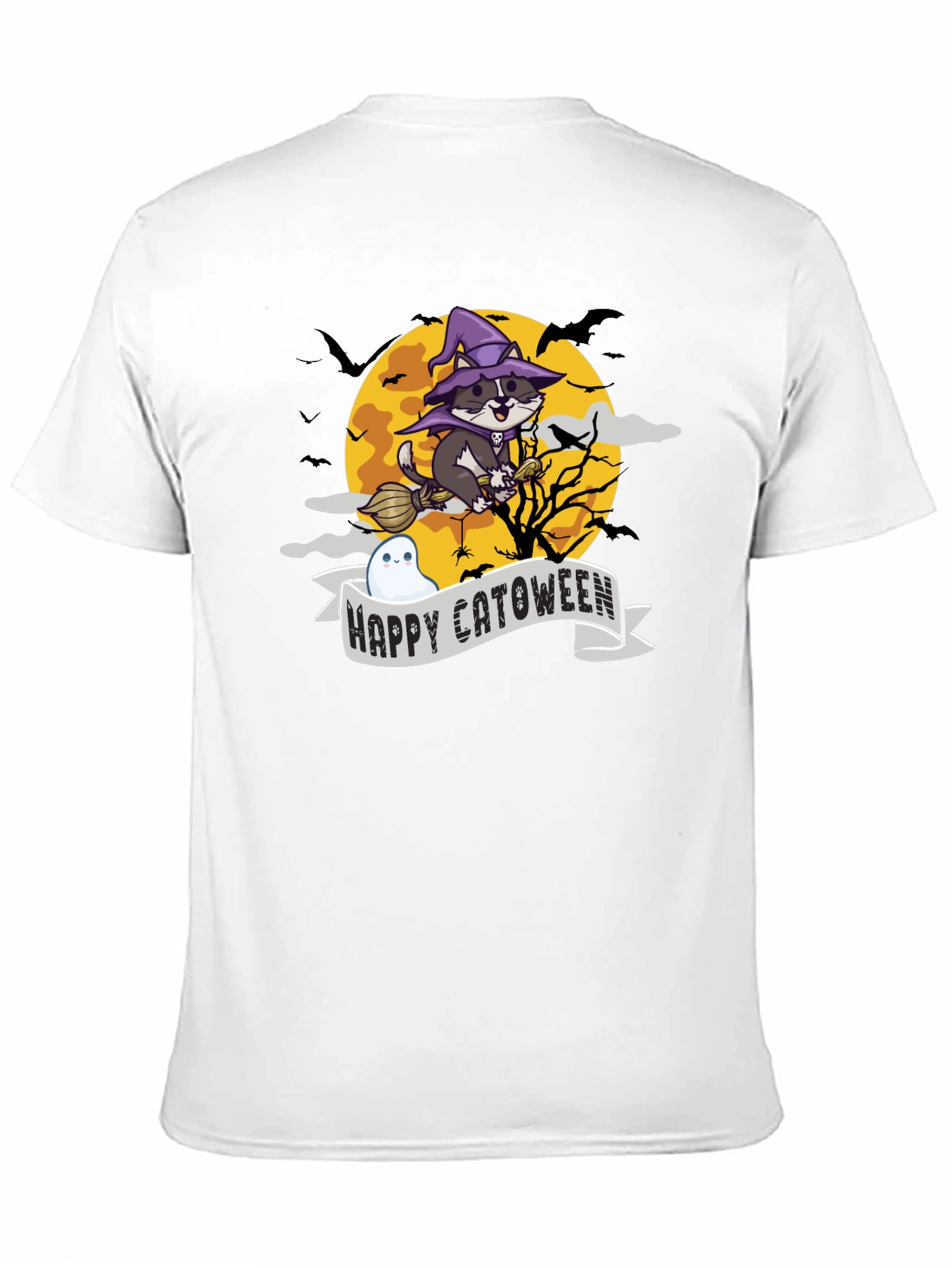 Happy Catoween T-Shirt - Witch Cat on Broom